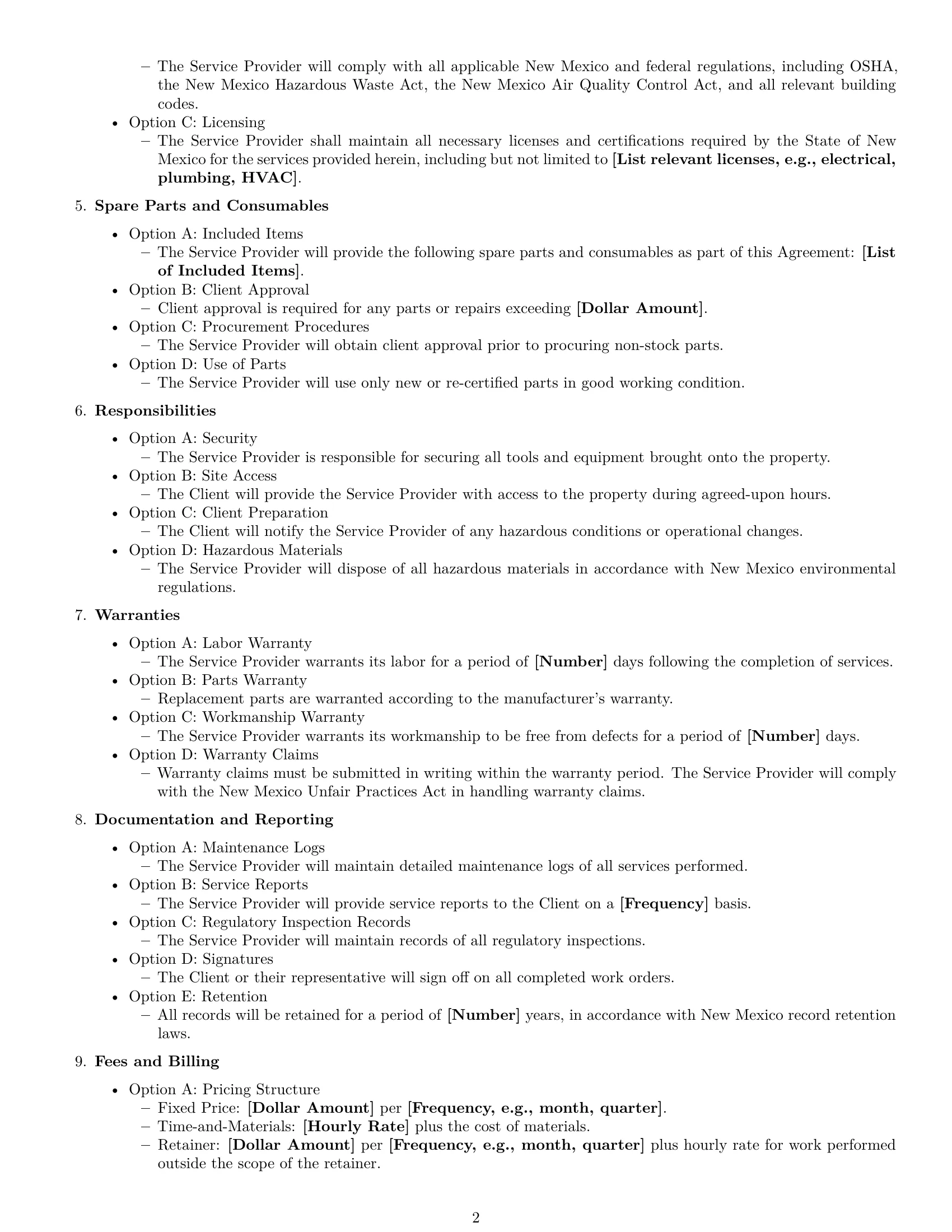 Preview page 2 of Free New Mexico maintenance service contract template