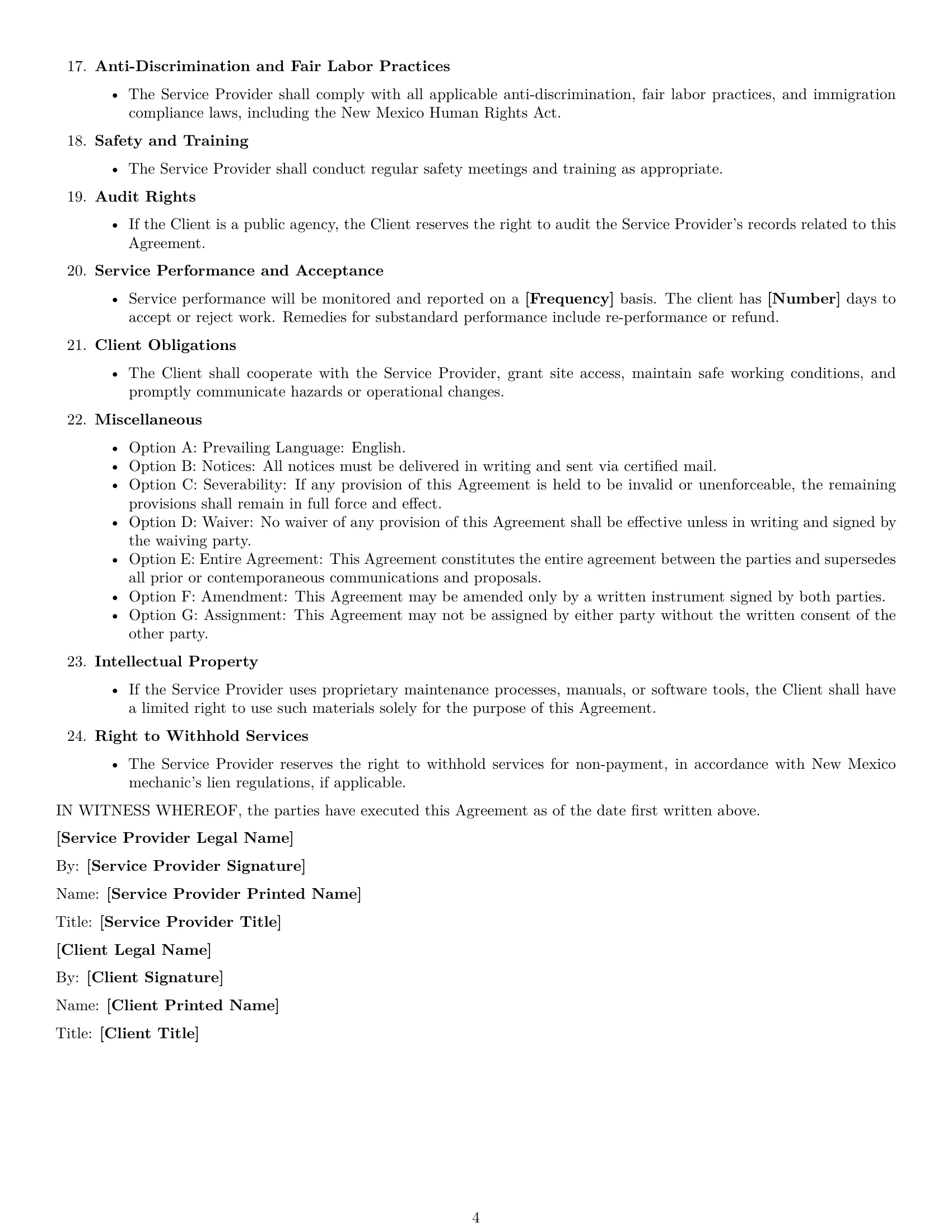 Preview page 4 of Free New Mexico maintenance service contract template