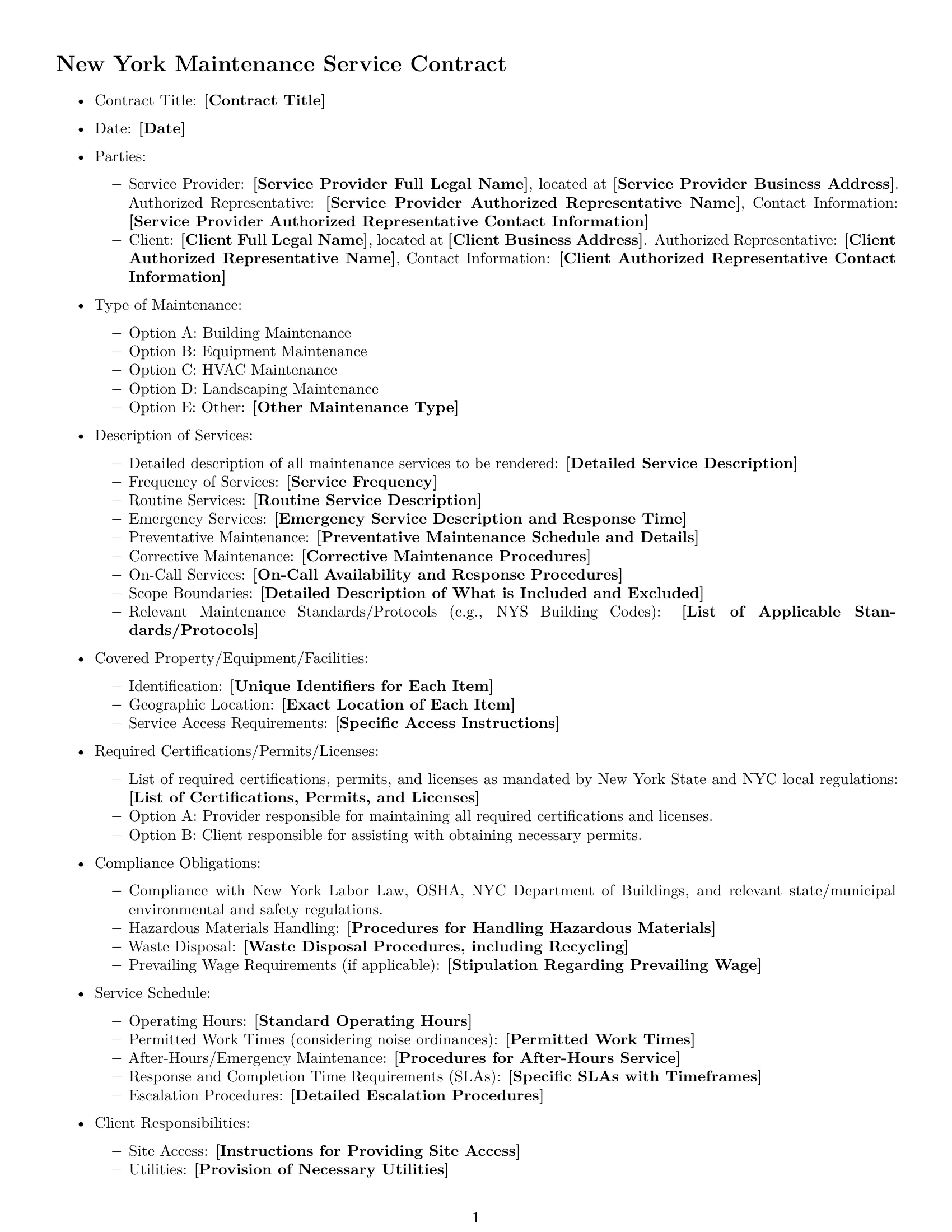 Preview page 1 of Free New York maintenance service contract template