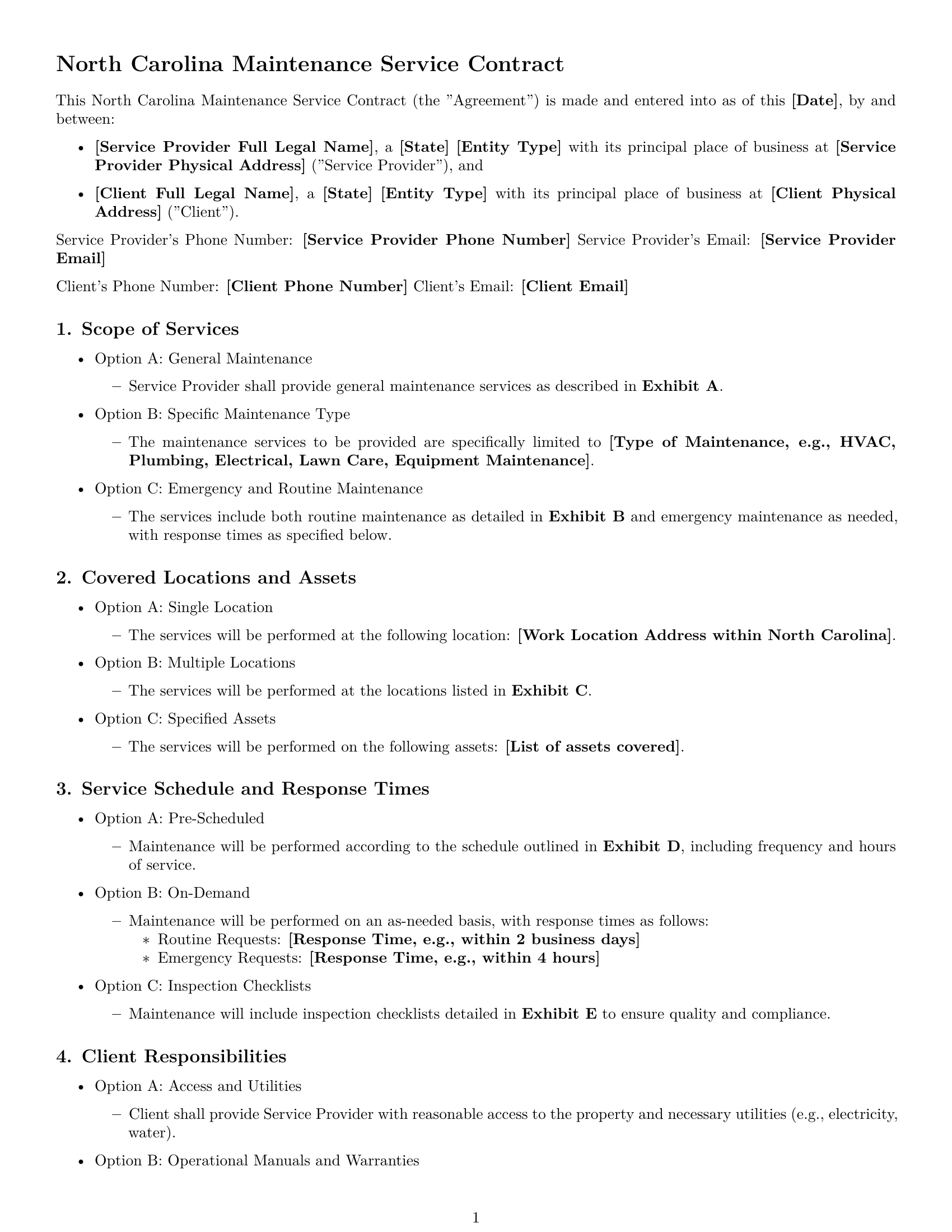 Preview page 1 of Free North Carolina maintenance service contract template