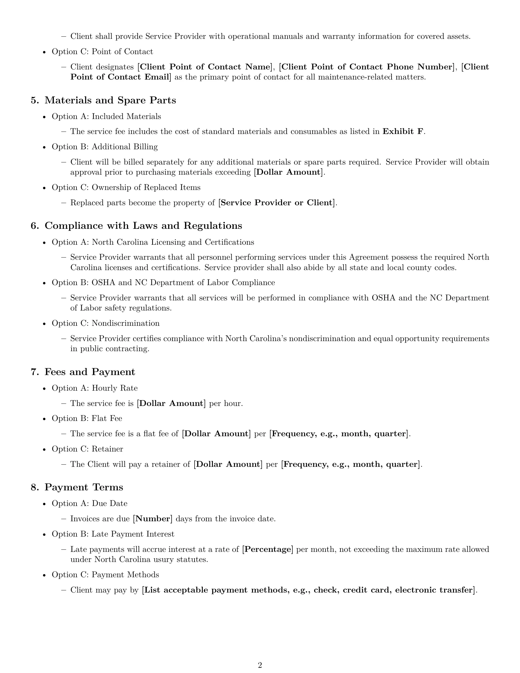 Preview page 2 of Free North Carolina maintenance service contract template