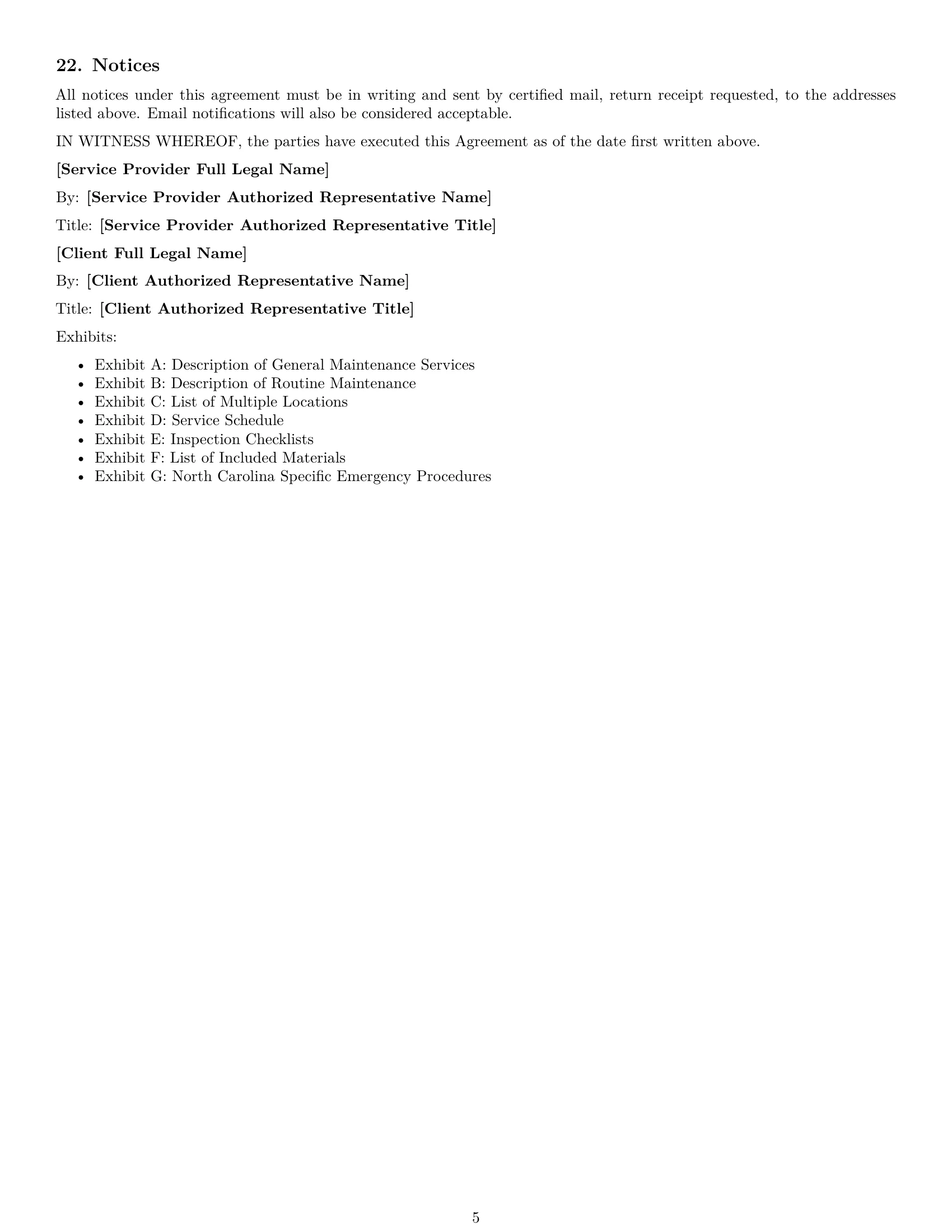 Preview page 5 of Free North Carolina maintenance service contract template