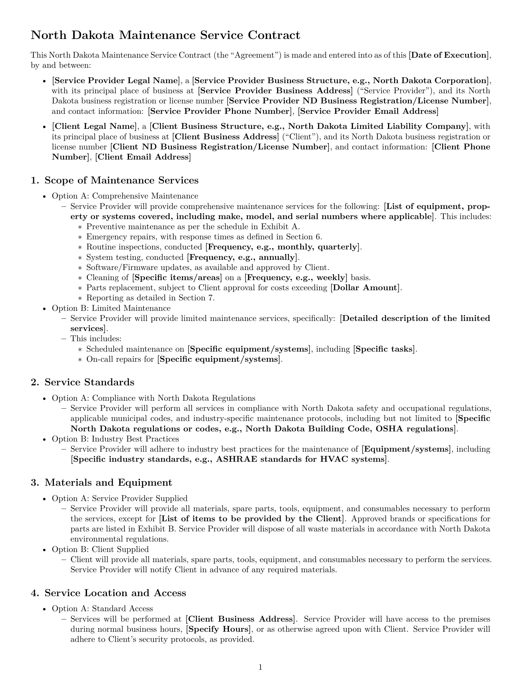 Preview page 1 of Free North Dakota maintenance service contract template