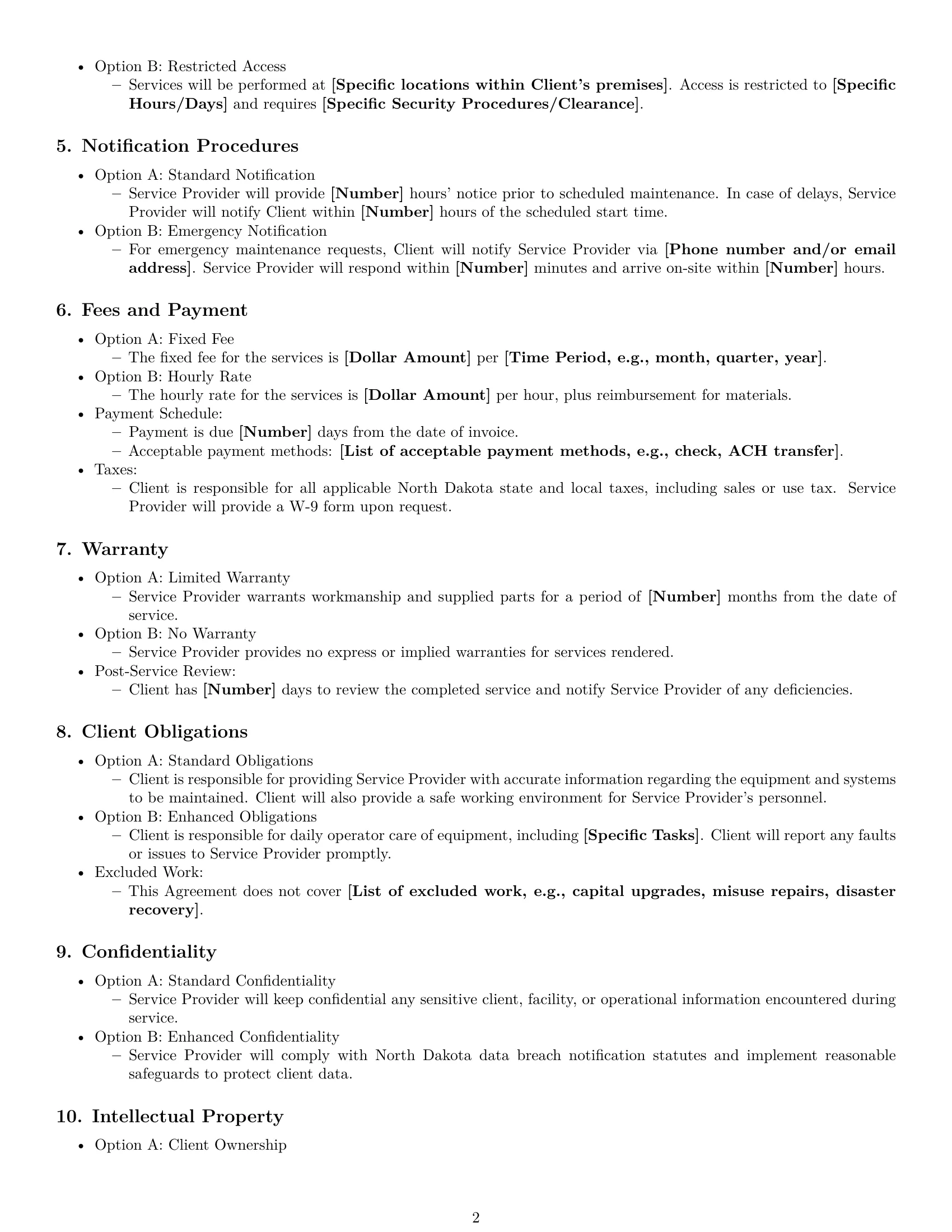 Preview page 2 of Free North Dakota maintenance service contract template