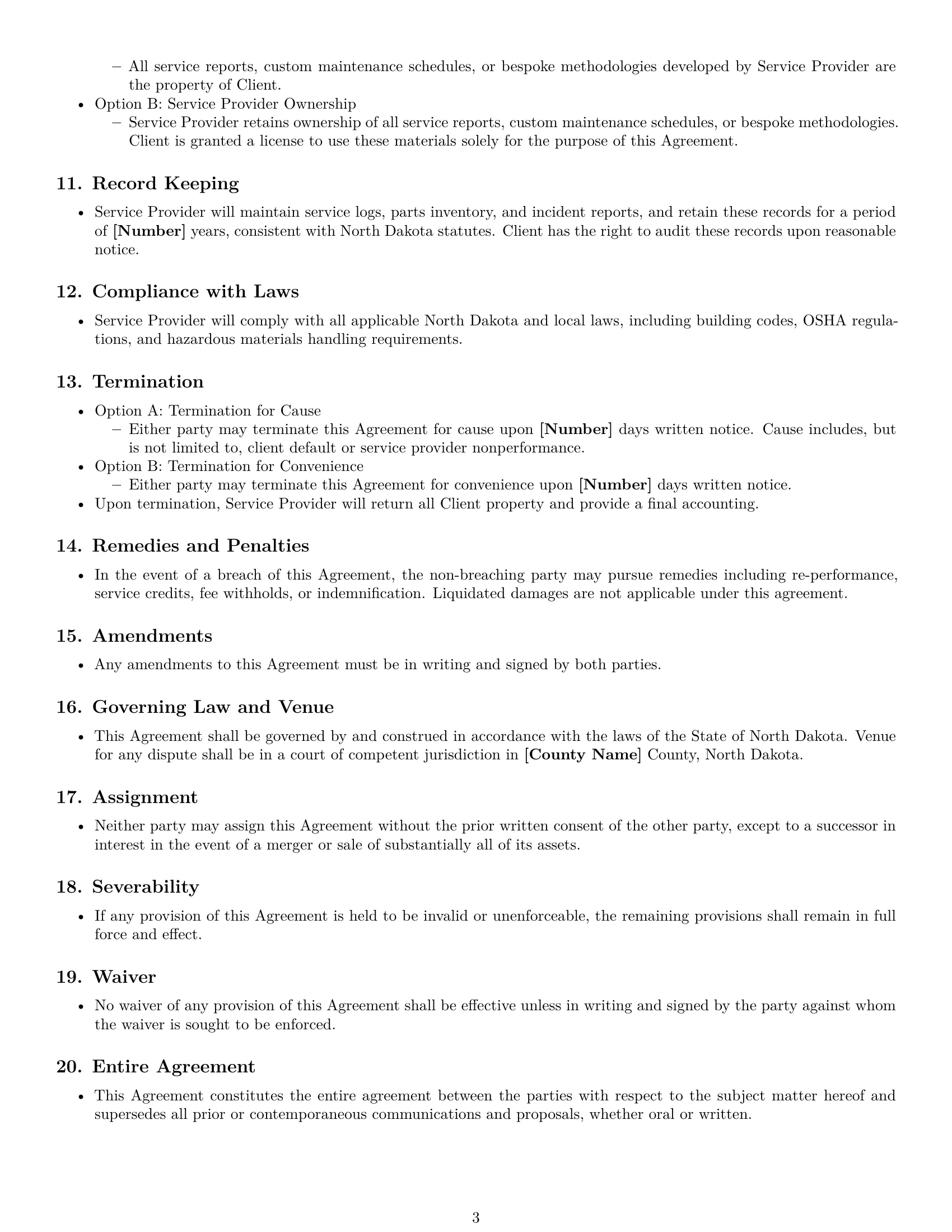 Preview page 3 of Free North Dakota maintenance service contract template