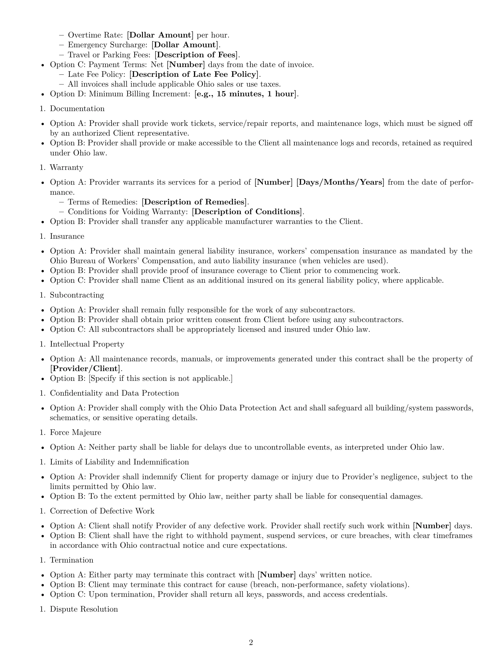 Preview page 2 of Free Ohio maintenance service contract template