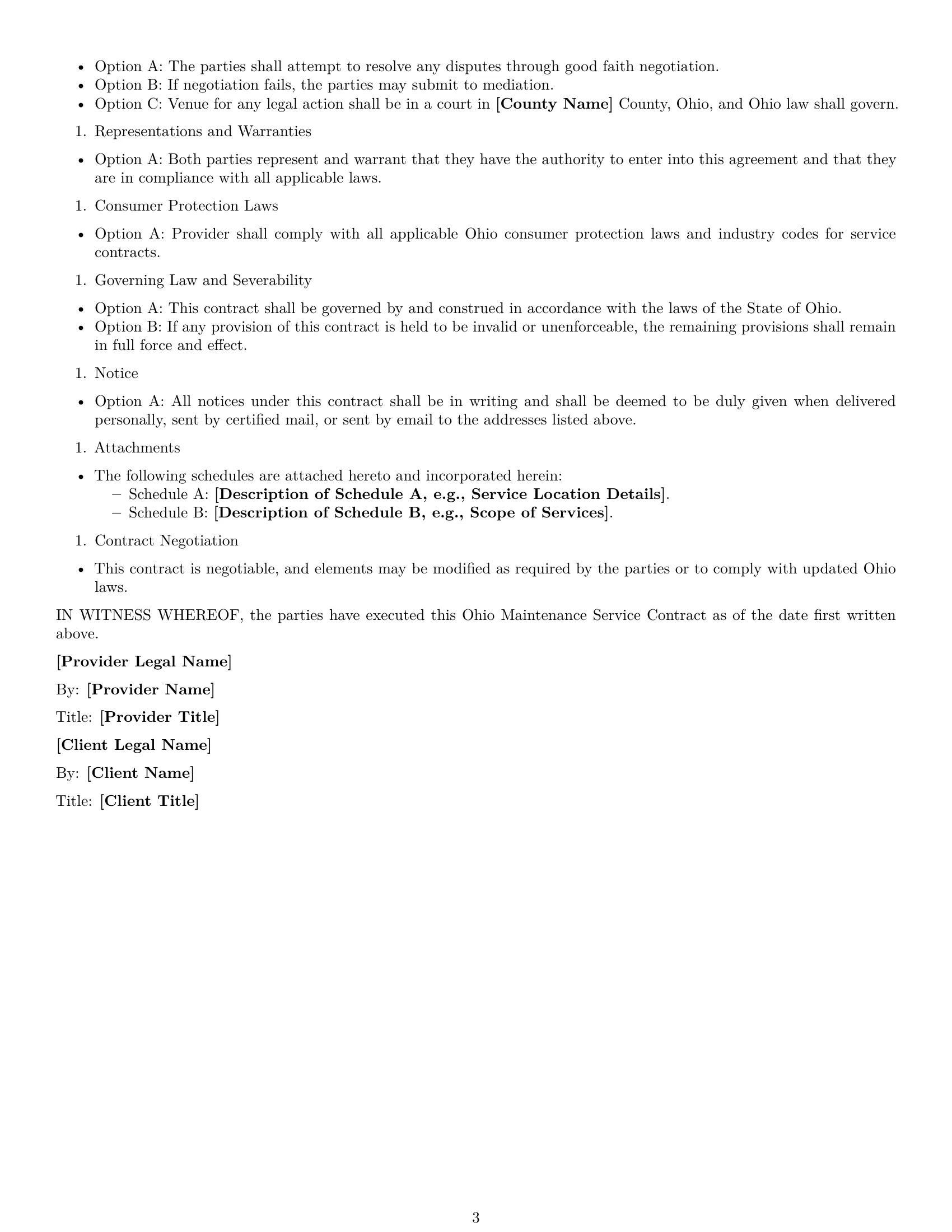 Preview page 3 of Free Ohio maintenance service contract template