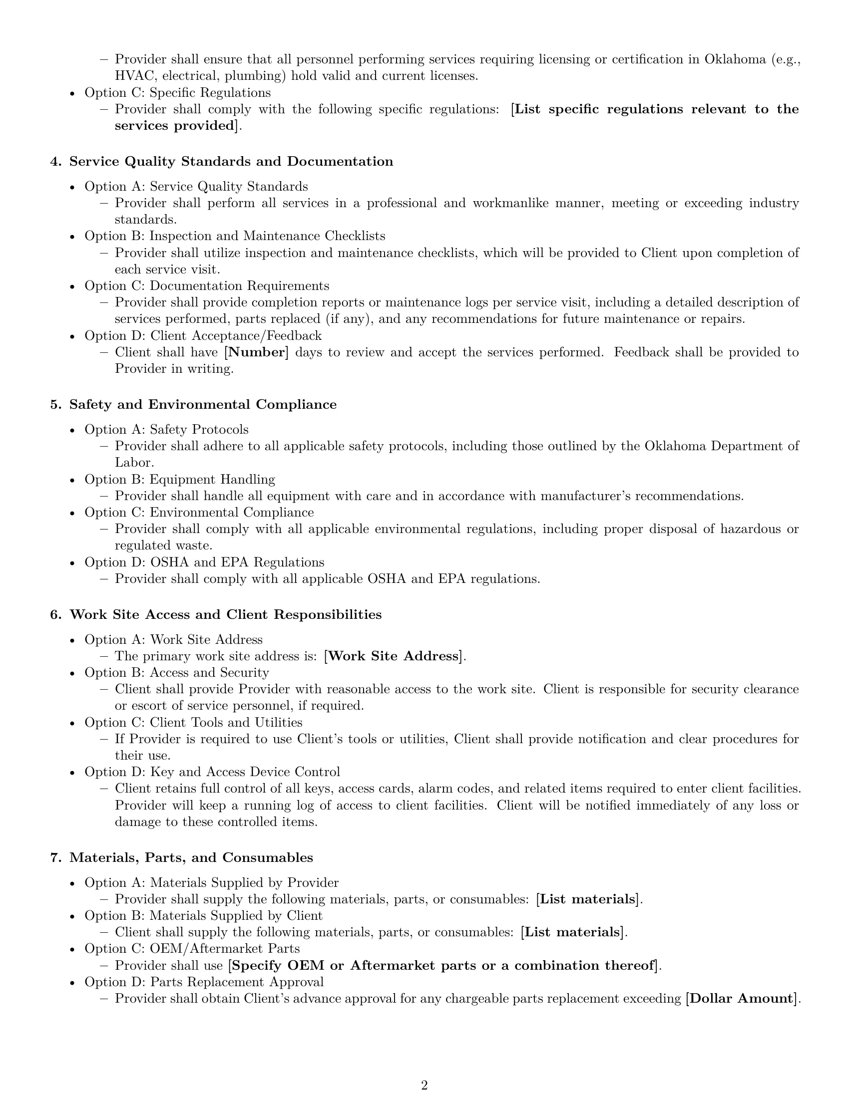 Preview page 2 of Free Oklahoma maintenance service contract template