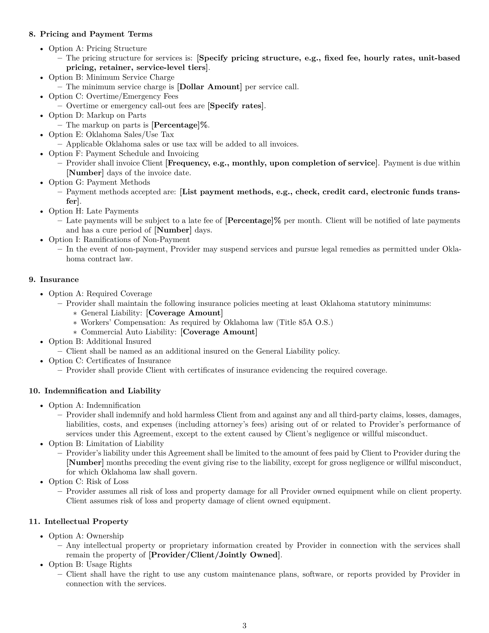 Preview page 3 of Free Oklahoma maintenance service contract template