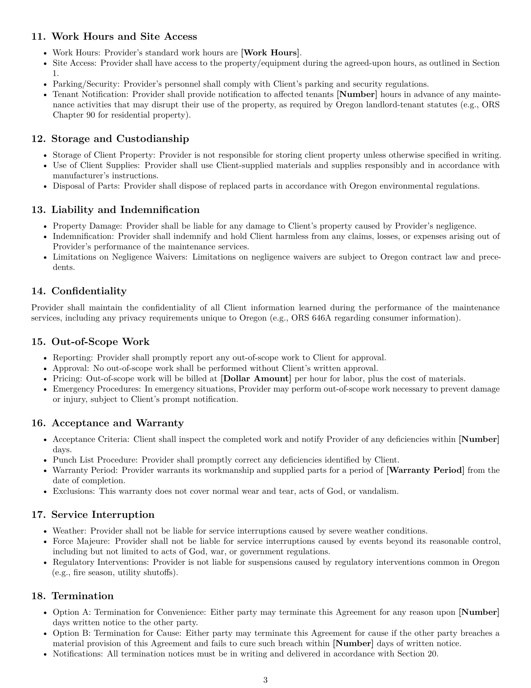 Preview page 3 of Free Oregon maintenance service contract template