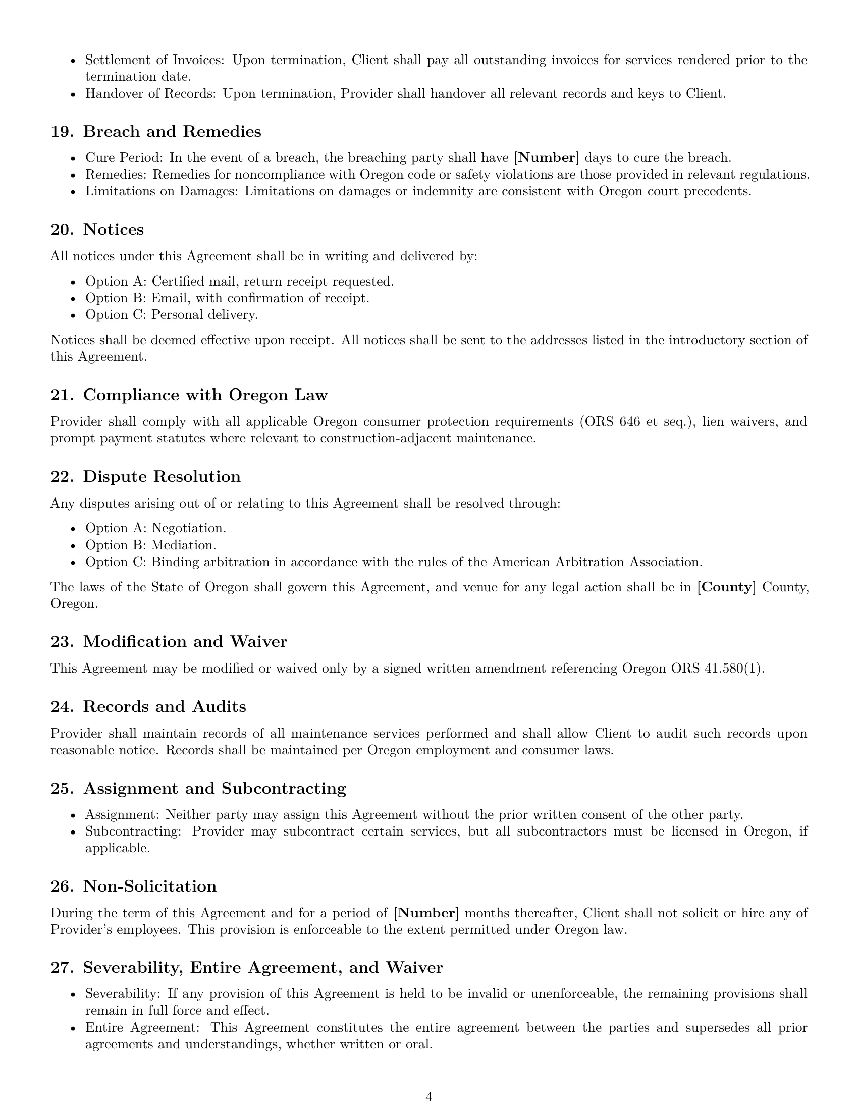 Preview page 4 of Free Oregon maintenance service contract template