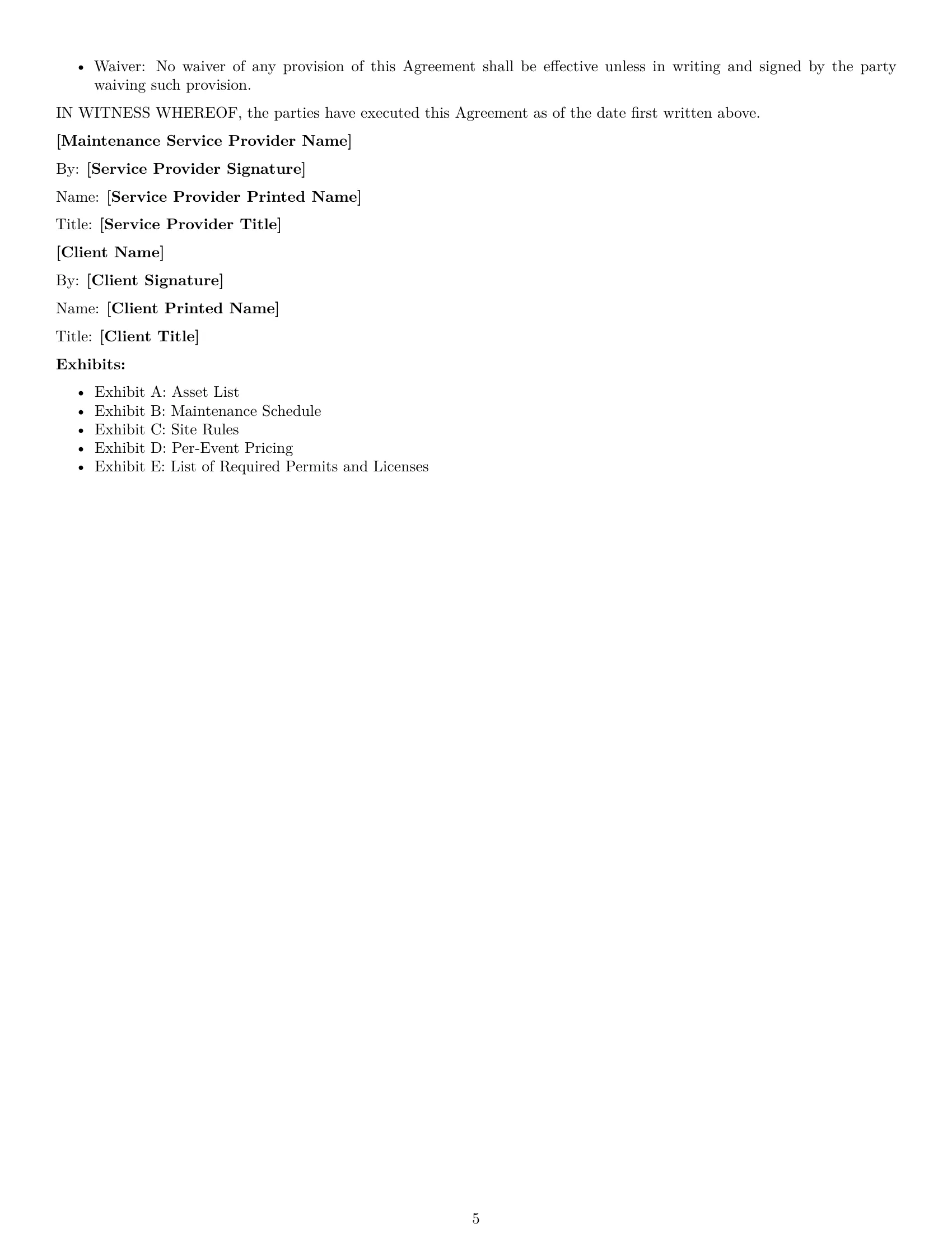 Preview page 5 of Free Oregon maintenance service contract template
