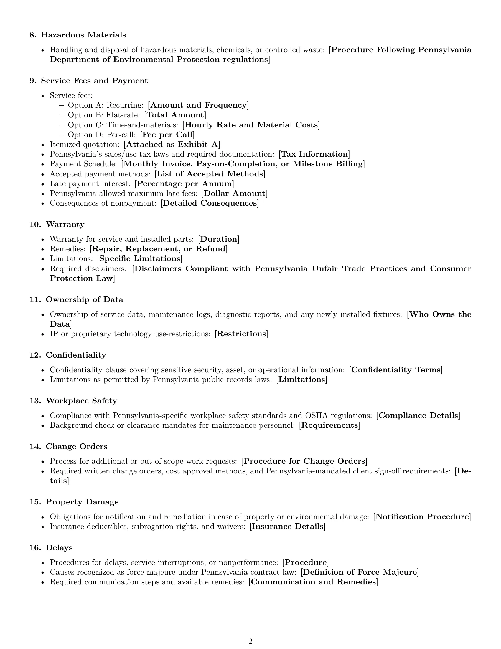 Preview page 2 of Free Pennsylvania maintenance service contract template