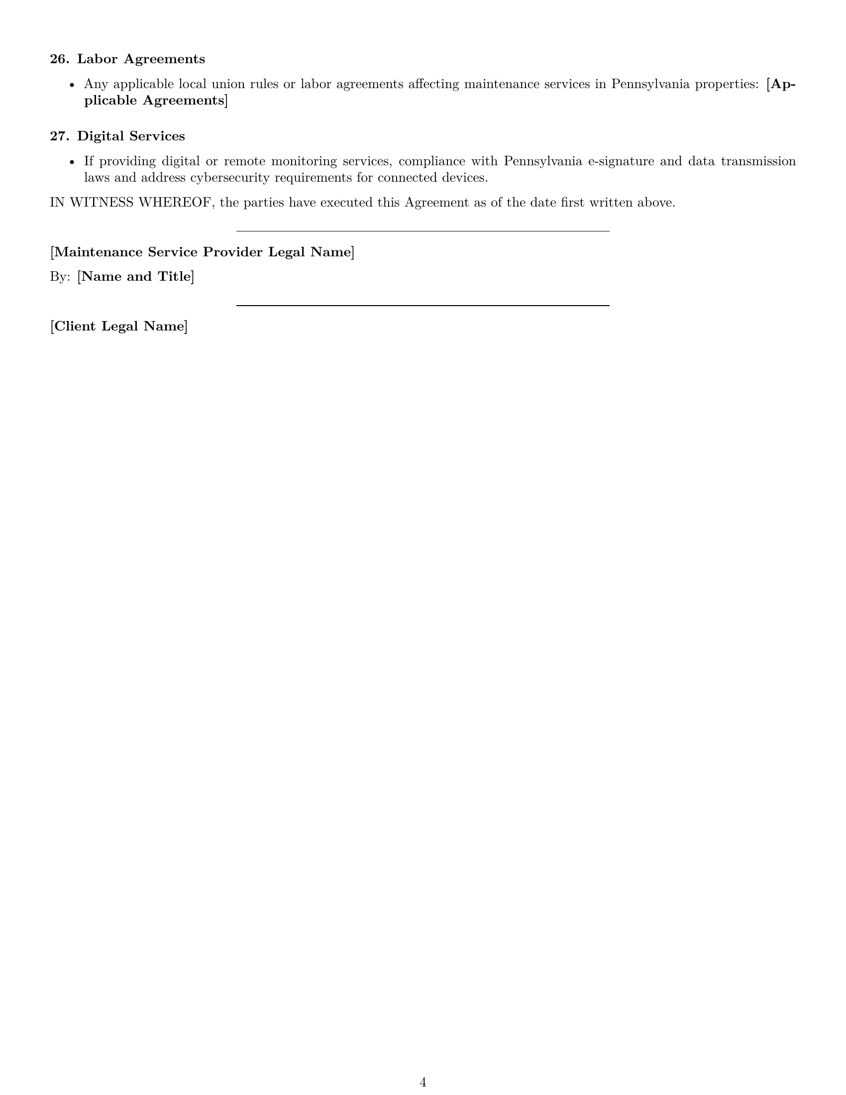 Preview page 4 of Free Pennsylvania maintenance service contract template