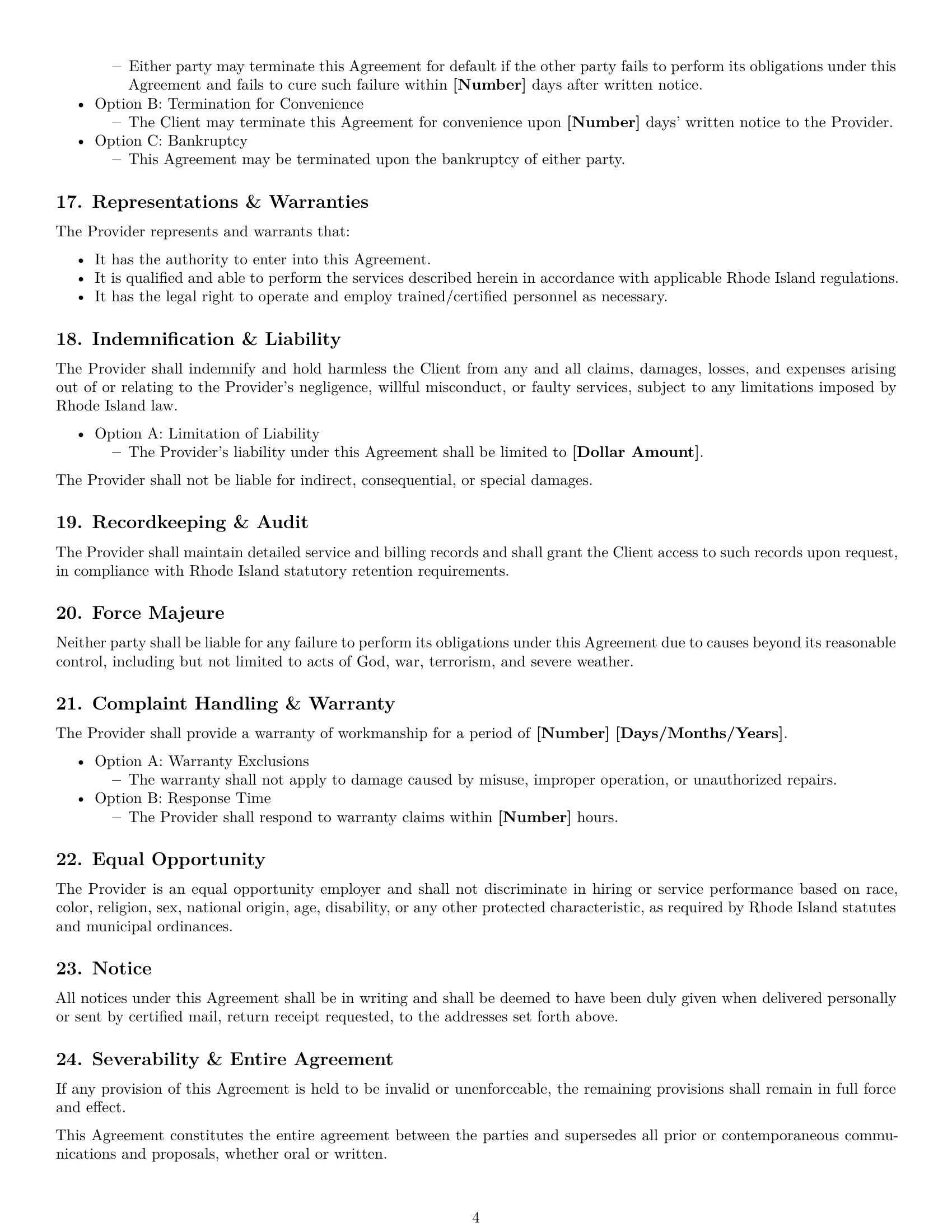 Preview page 4 of Free Rhode Island maintenance service contract template