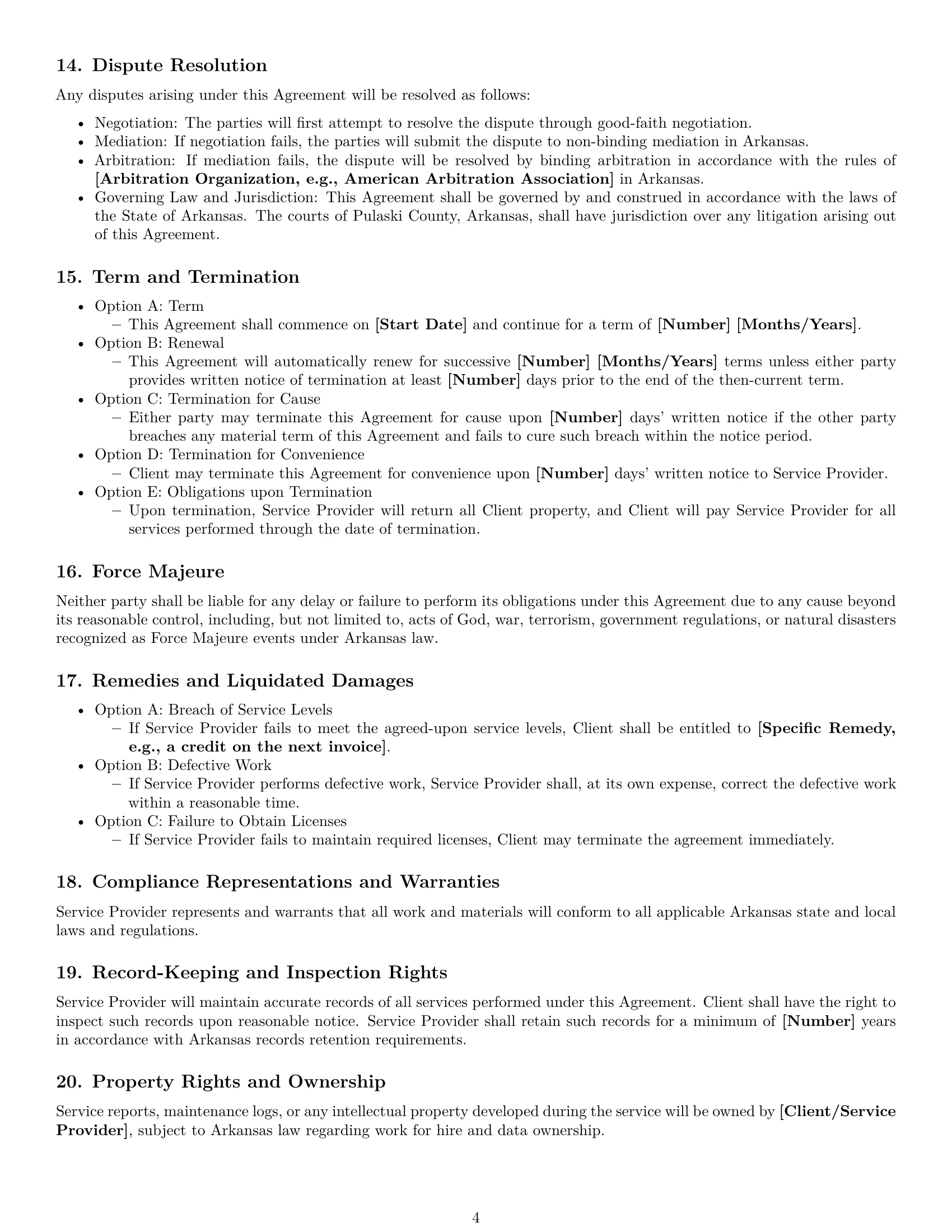 Preview page 4 of Free Arkansas maintenance service contract template