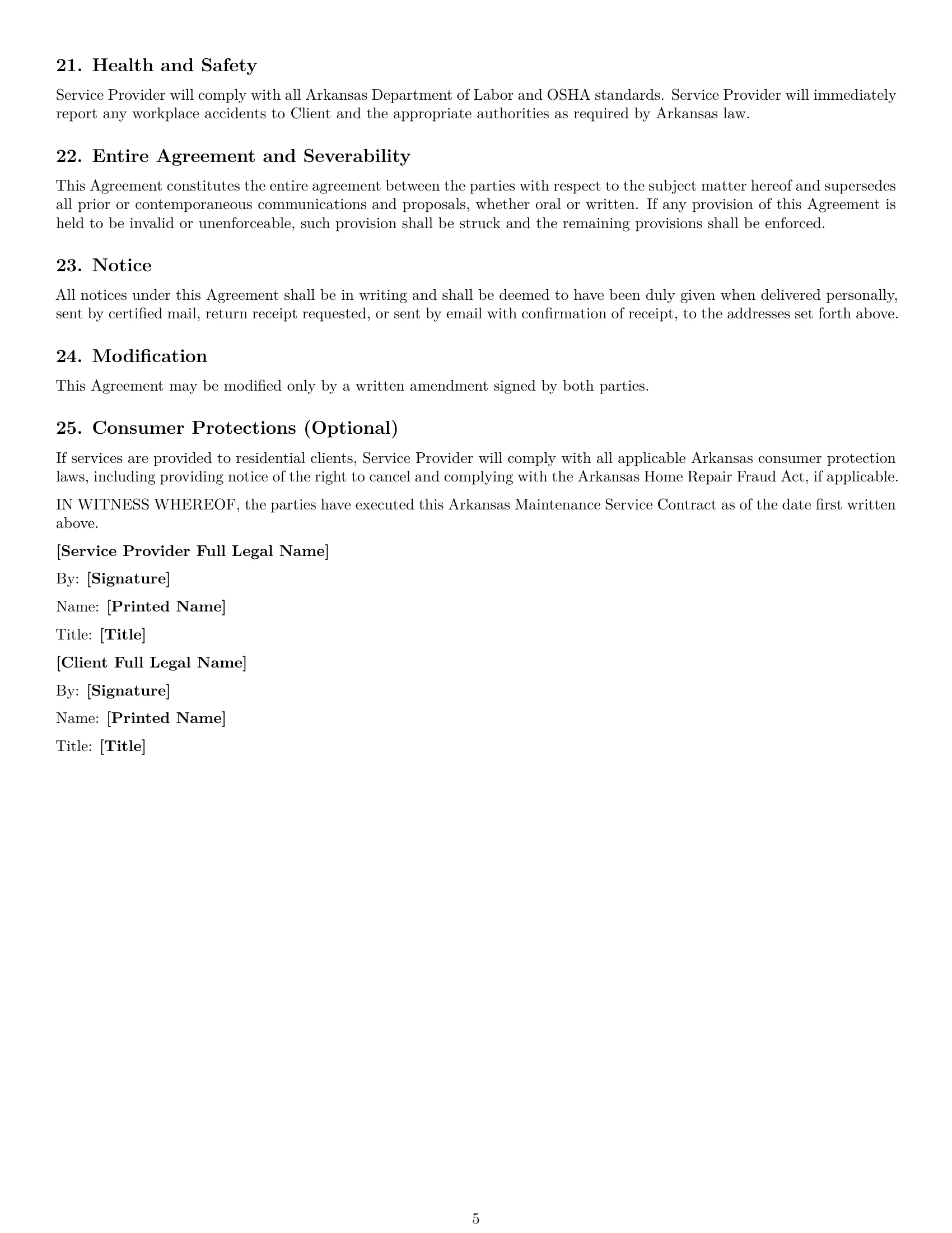 Preview page 5 of Free Arkansas maintenance service contract template