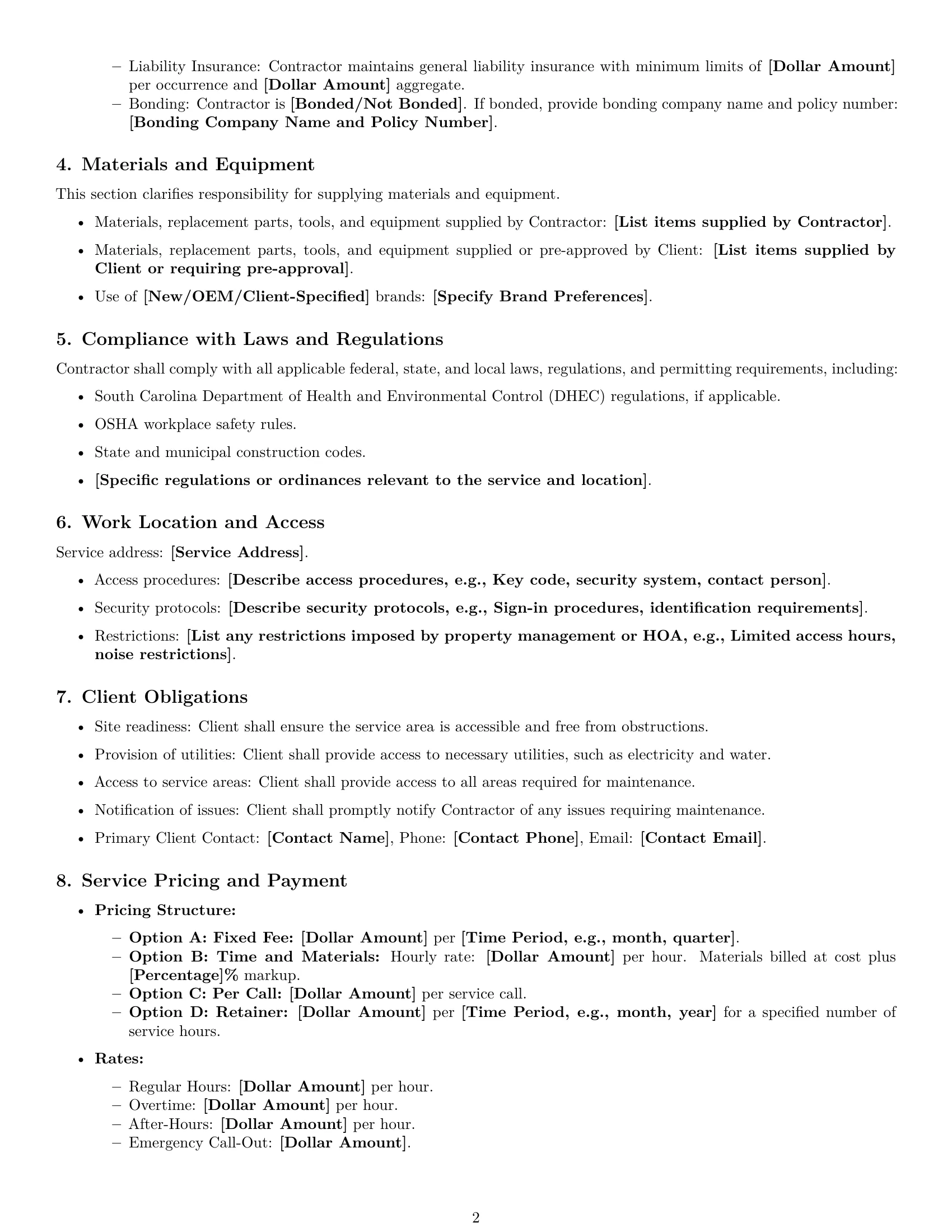 Preview page 2 of Free South Carolina maintenance service contract template