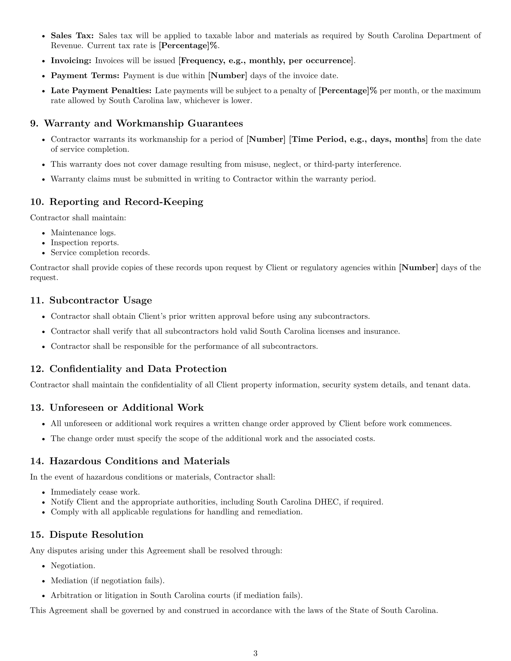 Preview page 3 of Free South Carolina maintenance service contract template