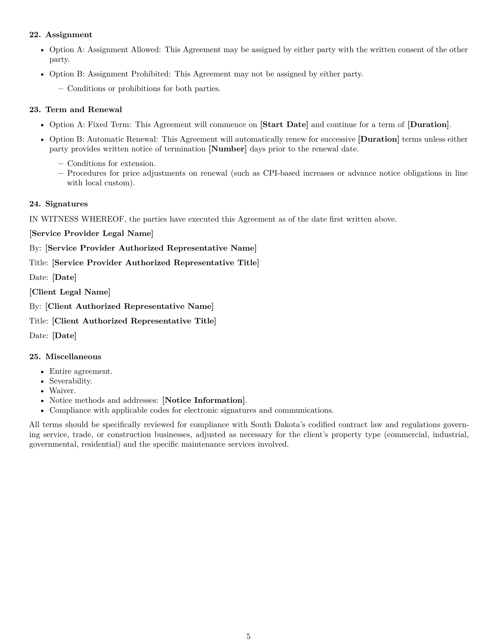 Preview page 5 of Free South Dakota maintenance service contract template