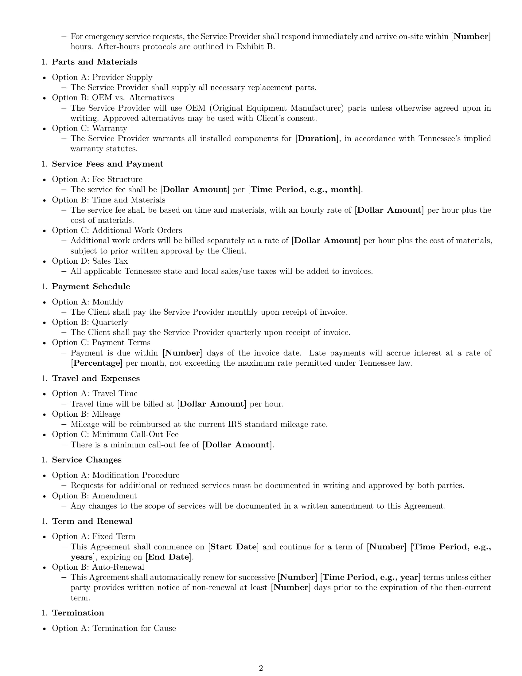 Preview page 2 of Free Tennessee maintenance service contract template