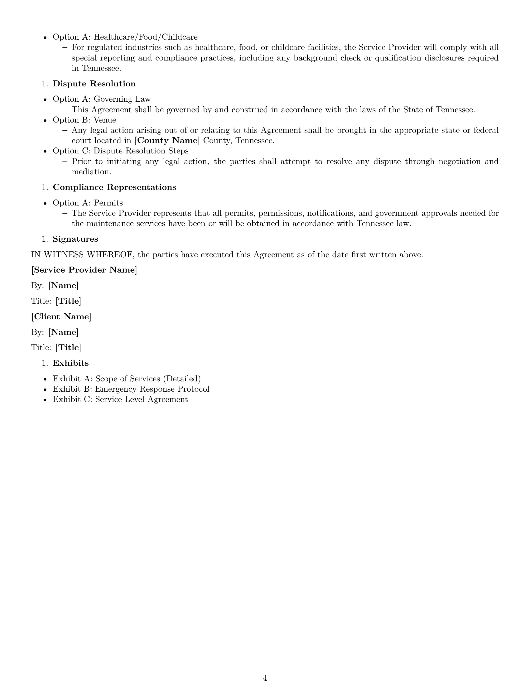 Preview page 4 of Free Tennessee maintenance service contract template