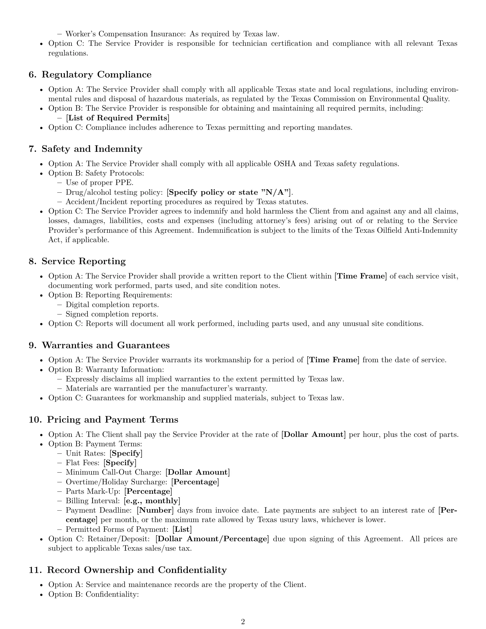 Preview page 2 of Free Texas maintenance service contract template