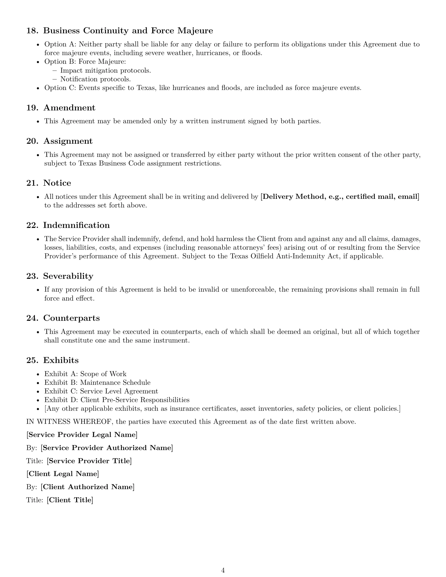 Preview page 4 of Free Texas maintenance service contract template