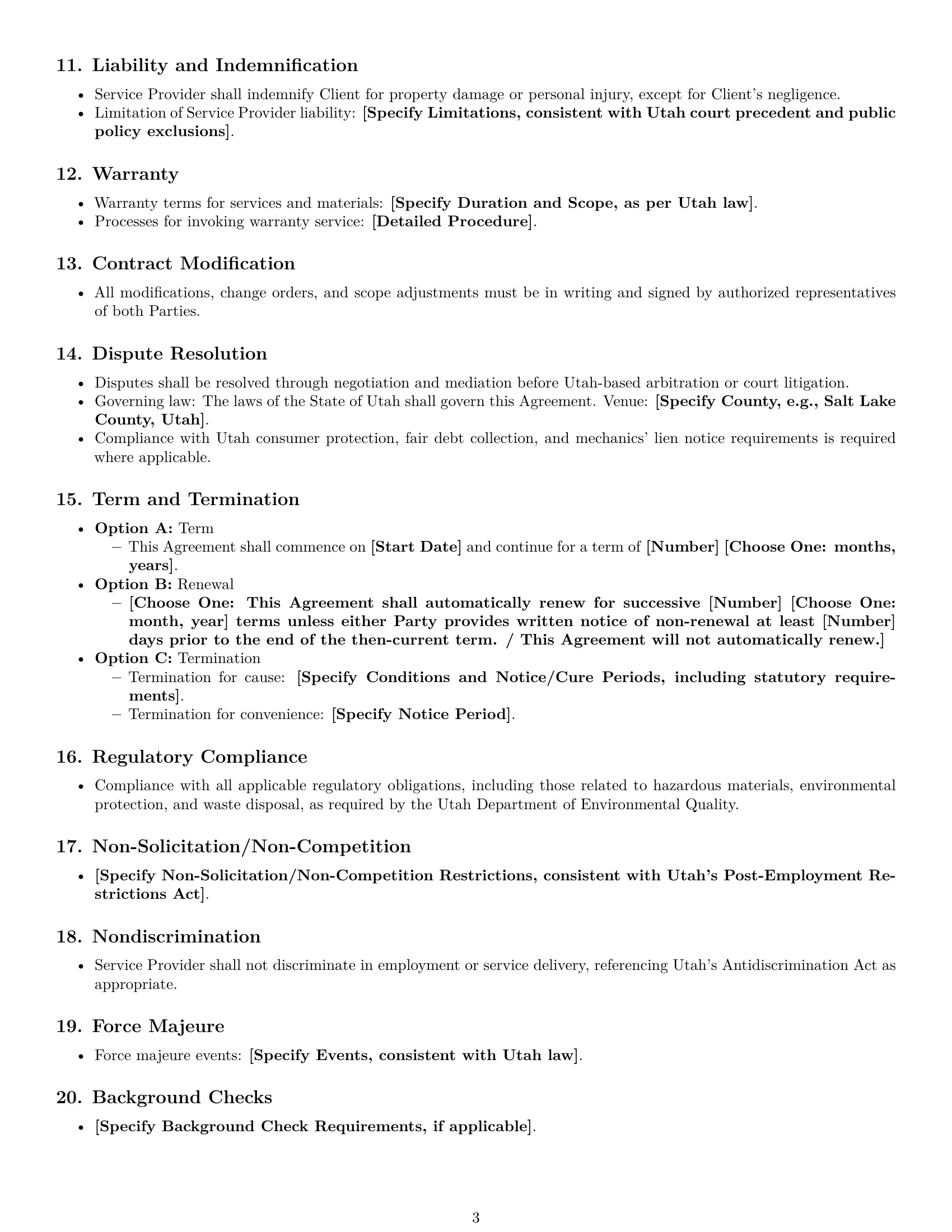 Preview page 3 of Free Utah maintenance service contract template