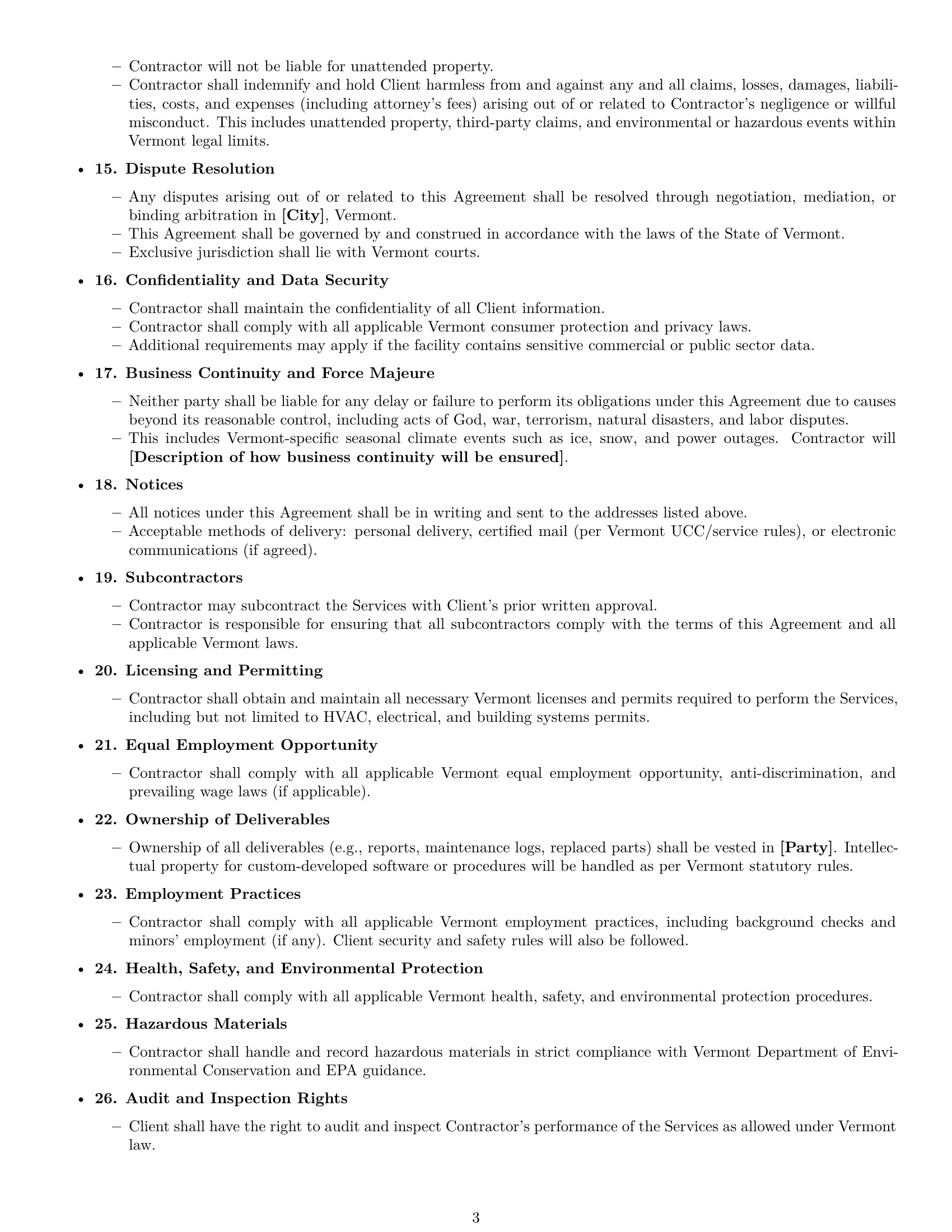 Preview page 3 of Free Vermont maintenance service contract template