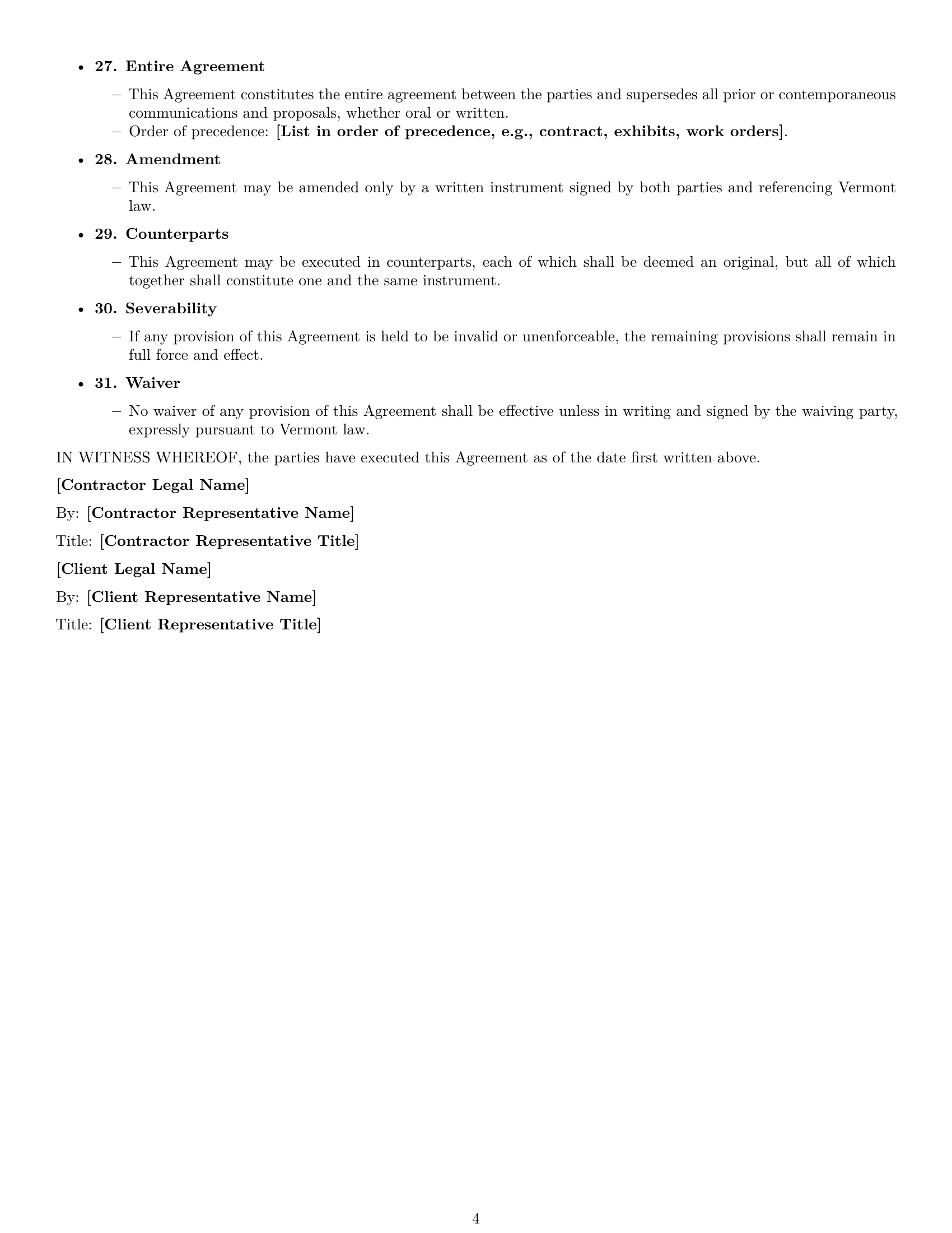 Preview page 4 of Free Vermont maintenance service contract template