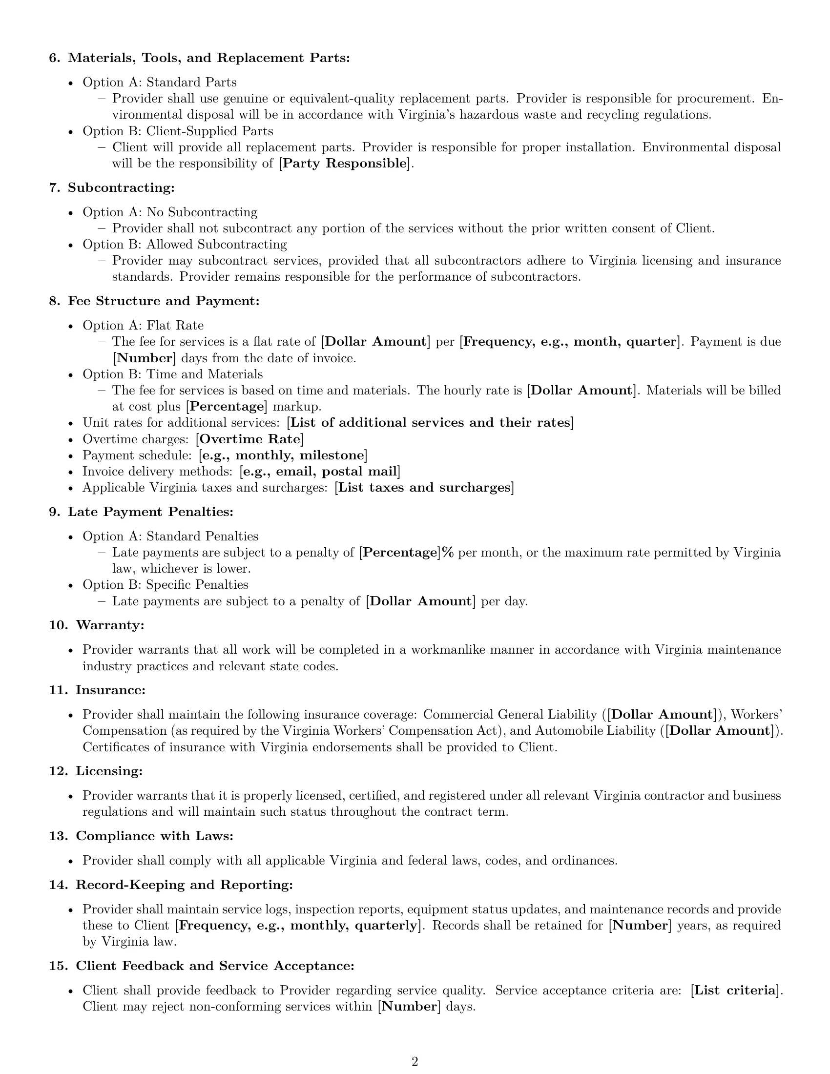 Preview page 2 of Free Virginia maintenance service contract template