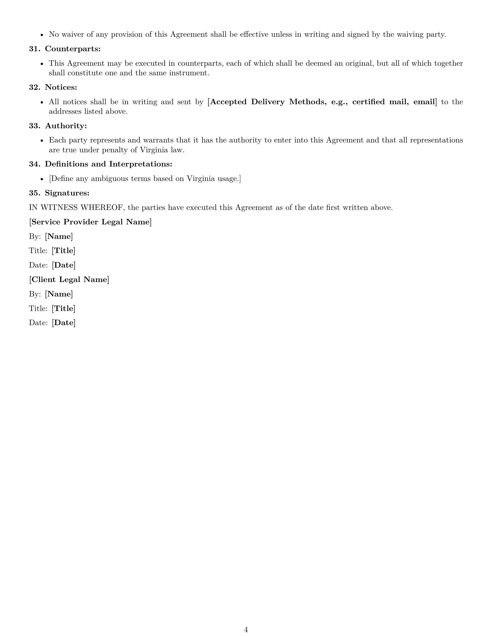 Preview page 4 of Free Virginia maintenance service contract template