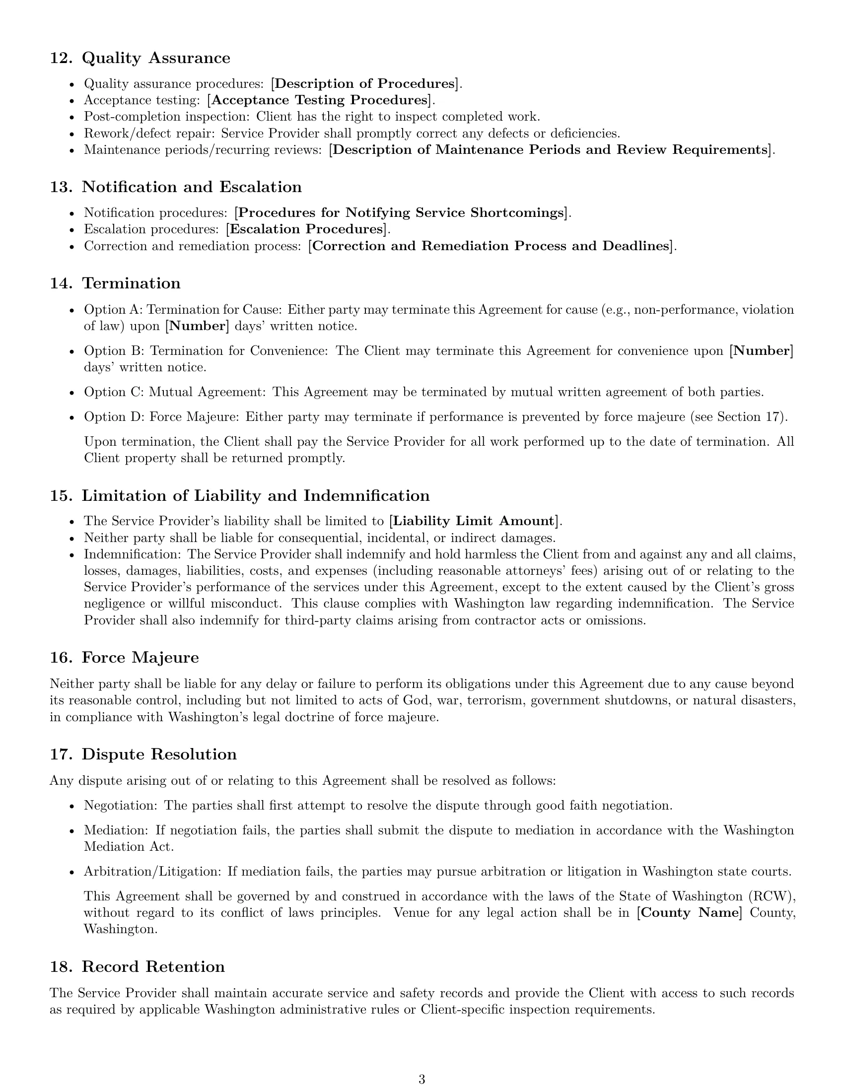 Preview page 3 of Free Washington maintenance service contract template