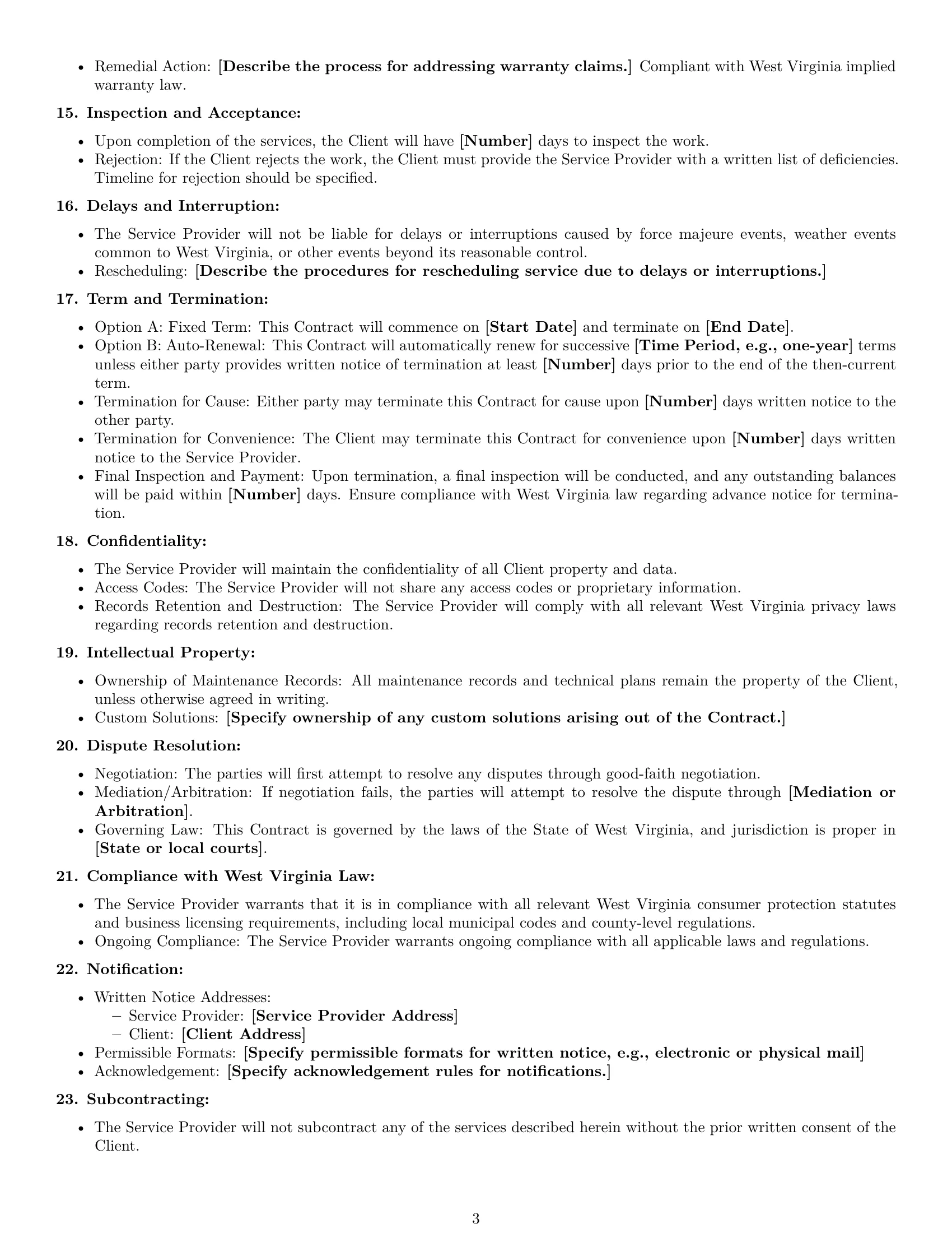 Preview page 3 of Free West Virginia maintenance service contract template