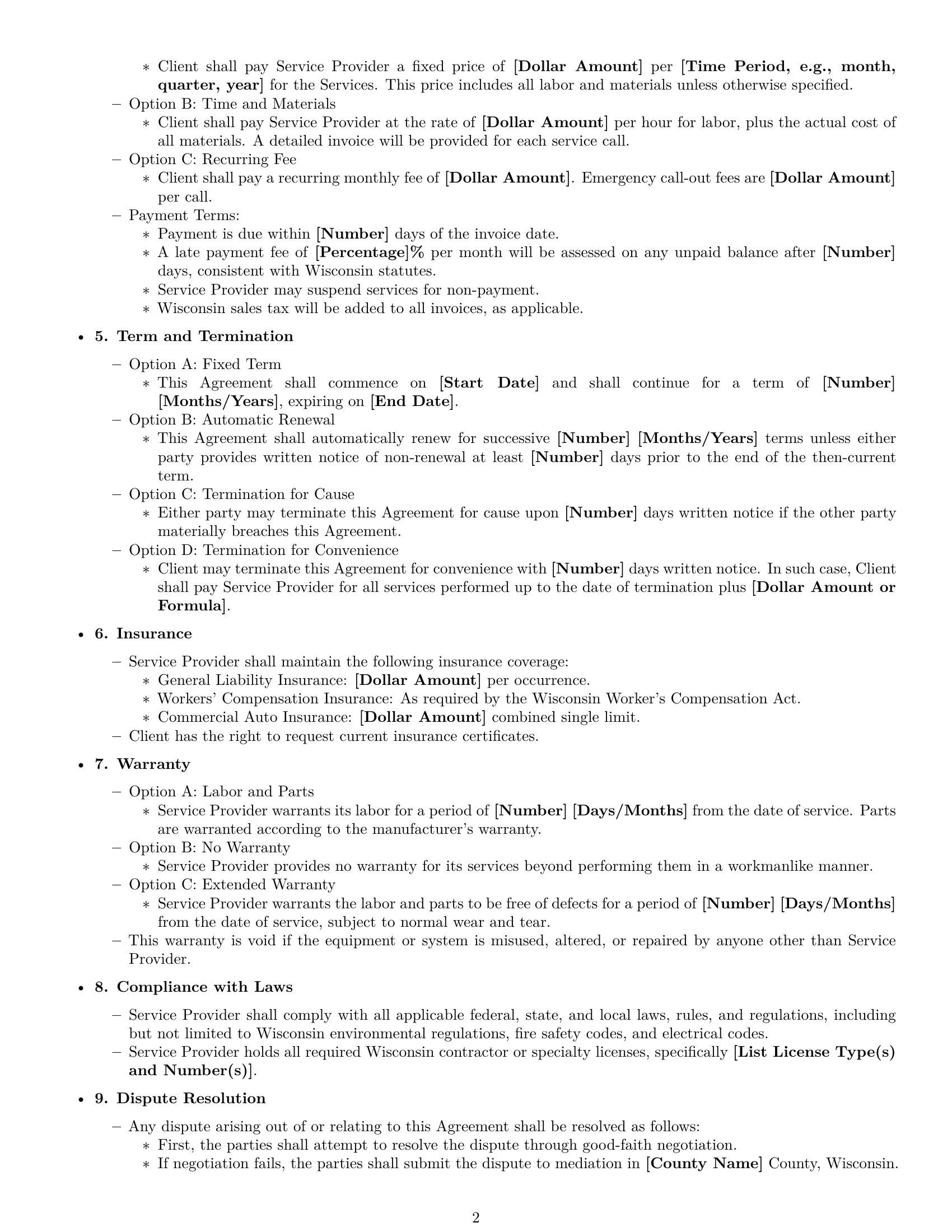 Preview page 2 of Free Wisconsin maintenance service contract template