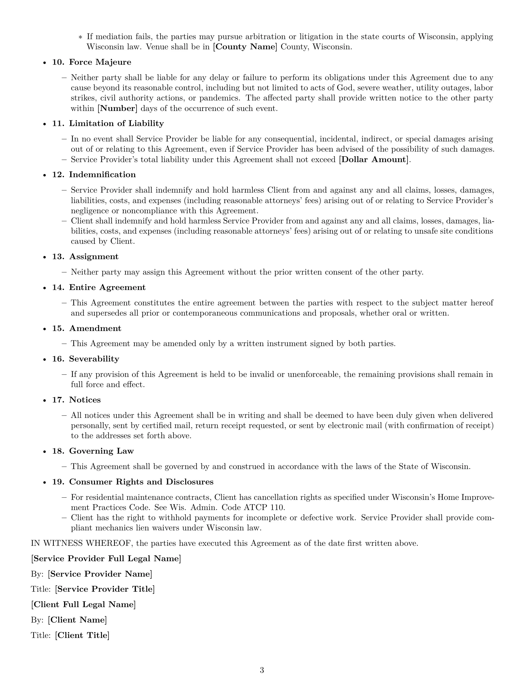 Preview page 3 of Free Wisconsin maintenance service contract template