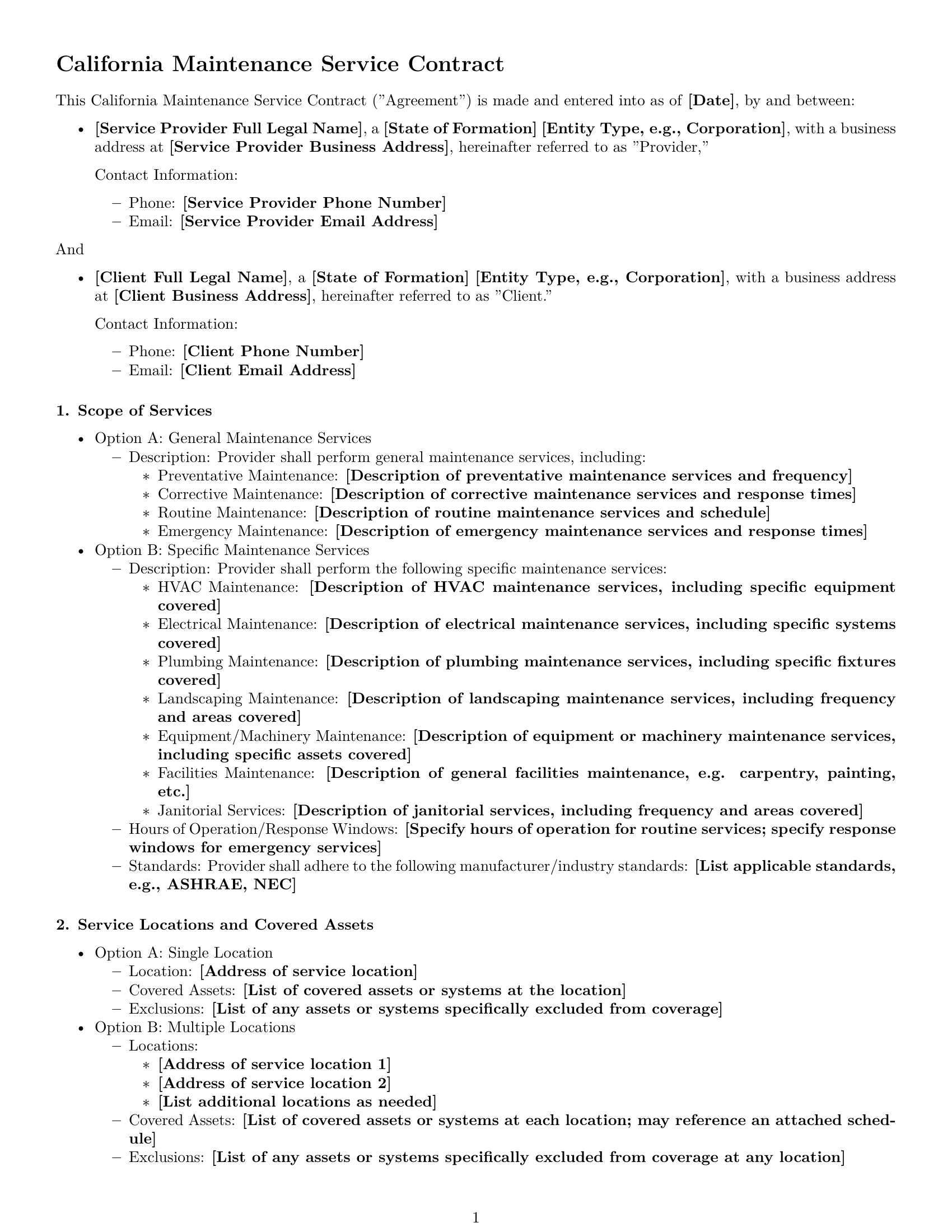 Preview page 1 of Free California maintenance service contract template