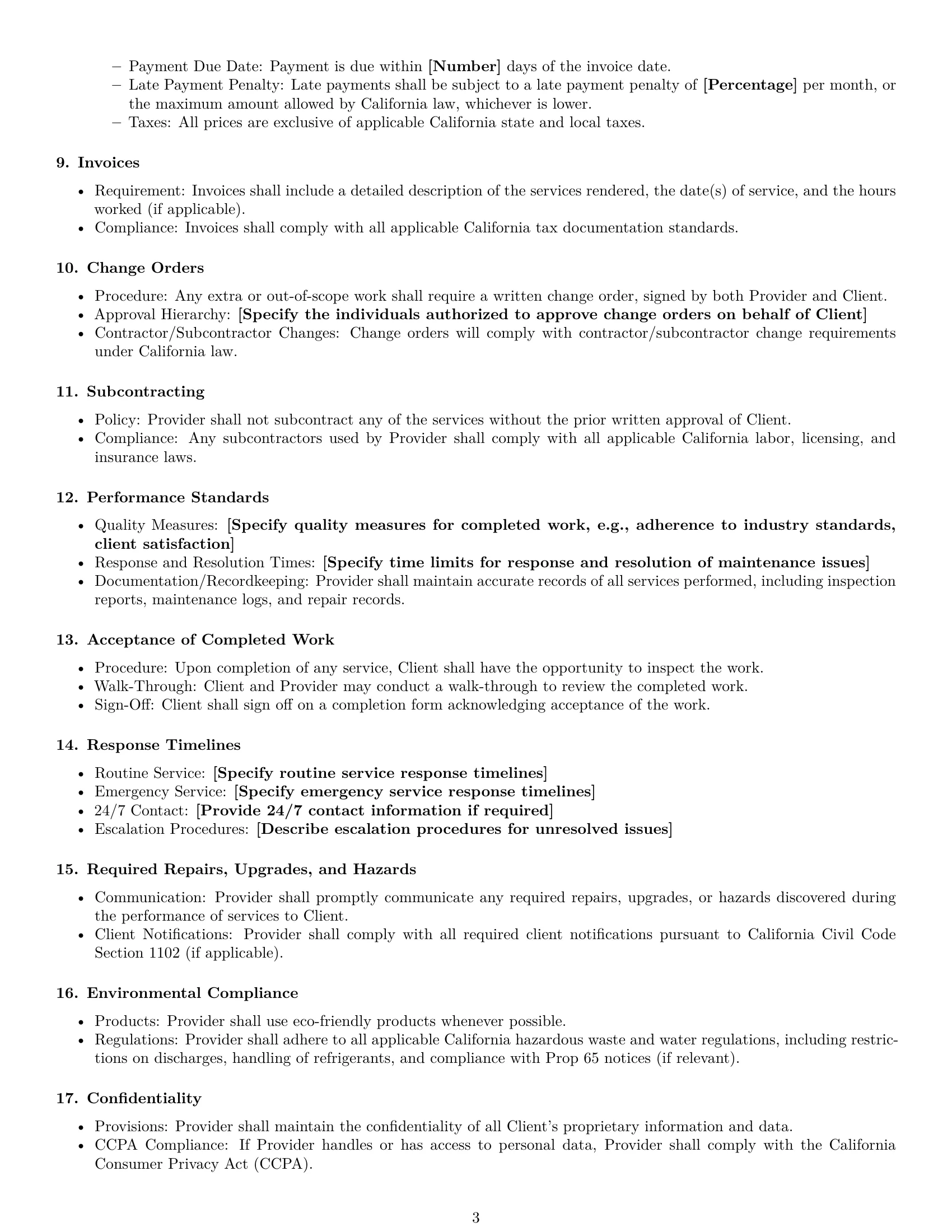 Preview page 3 of Free California maintenance service contract template