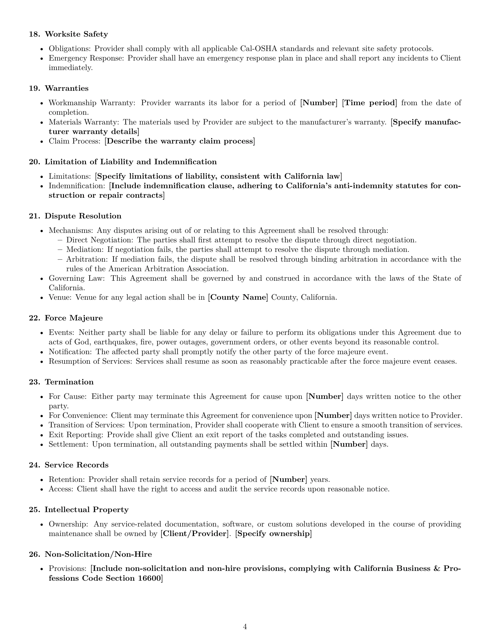 Preview page 4 of Free California maintenance service contract template