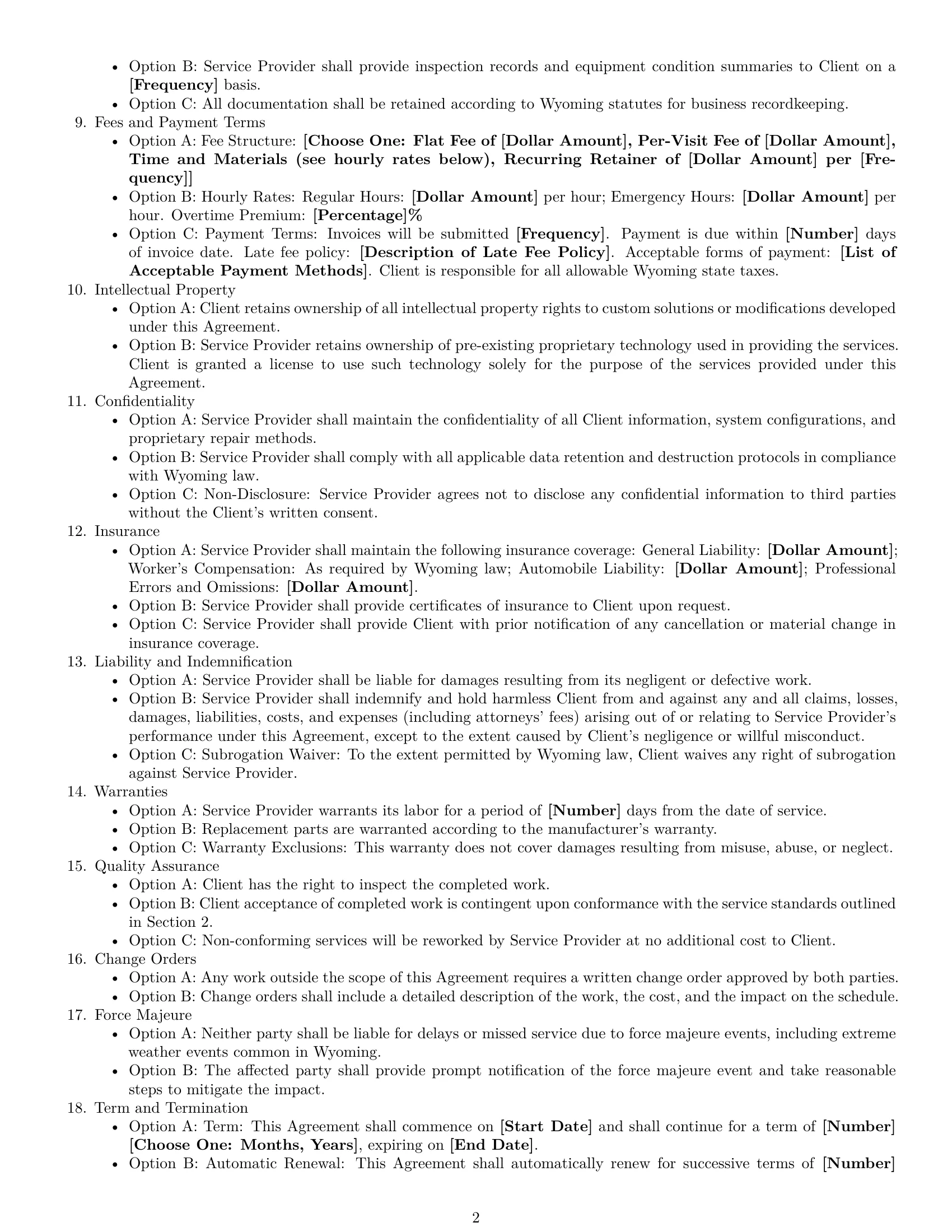 Preview page 2 of Free Wyoming maintenance service contract template