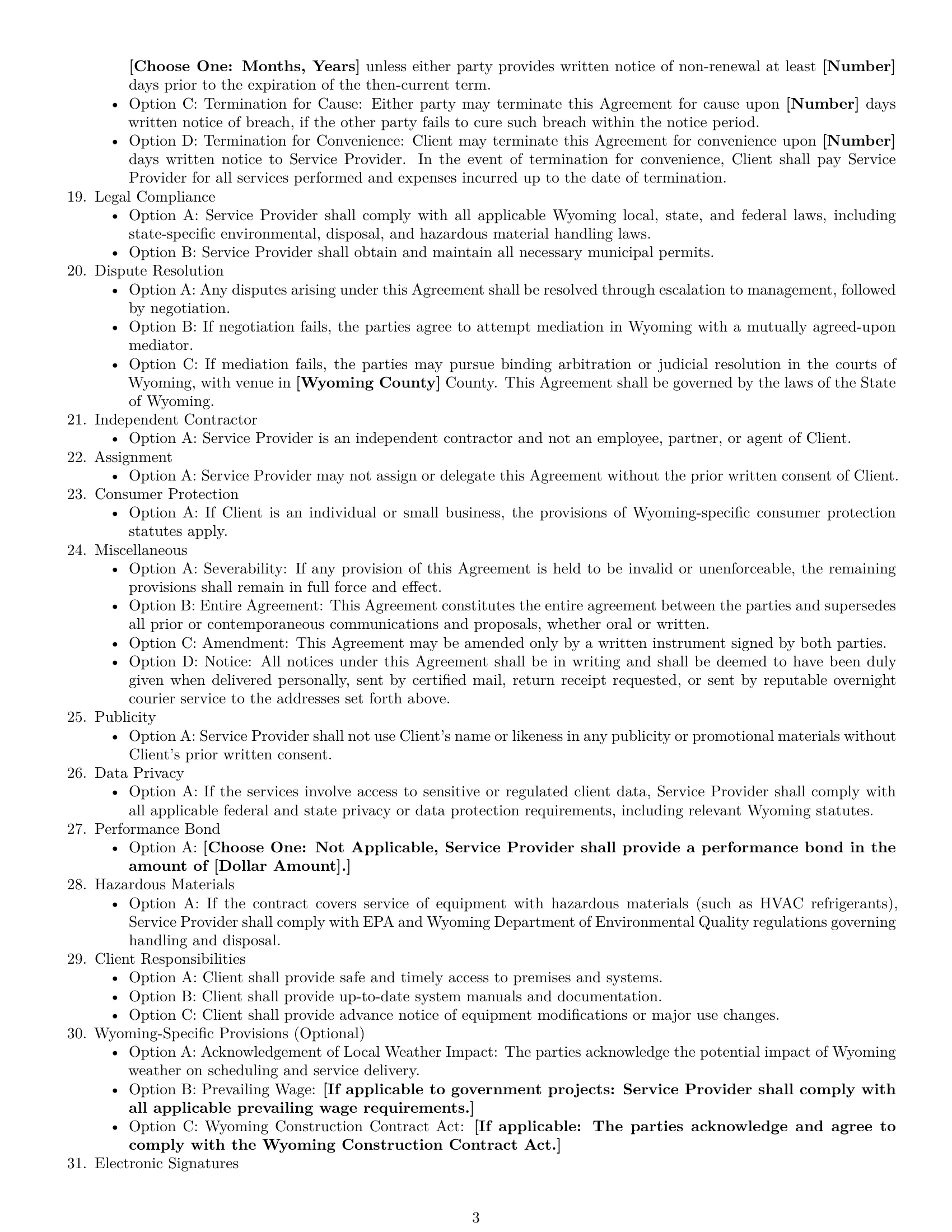 Preview page 3 of Free Wyoming maintenance service contract template