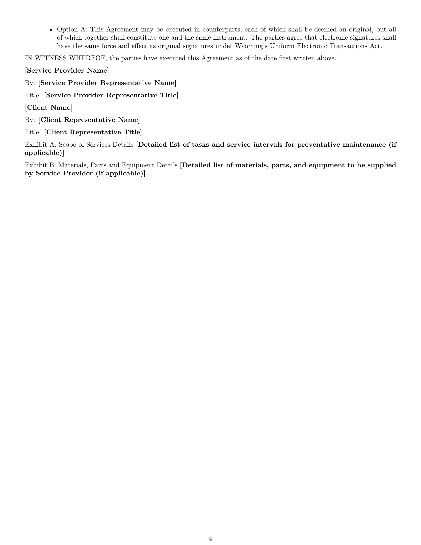 Preview page 4 of Free Wyoming maintenance service contract template