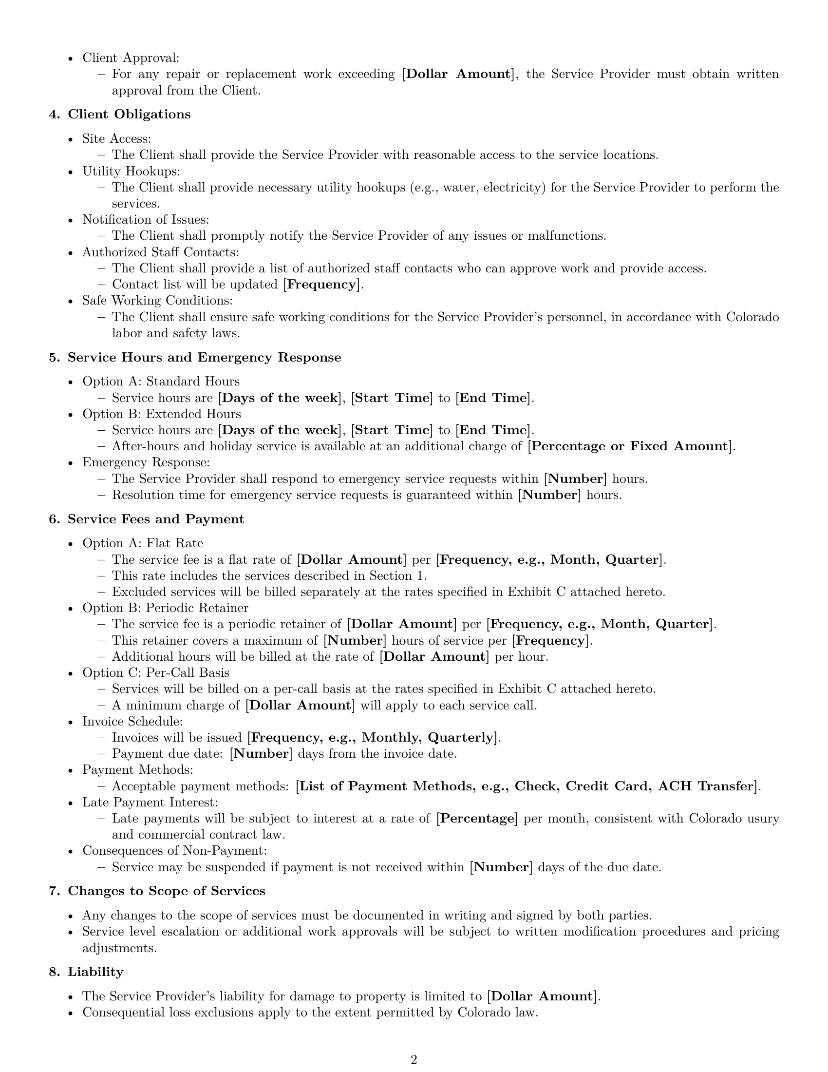 Preview page 2 of Free Colorado maintenance service contract template