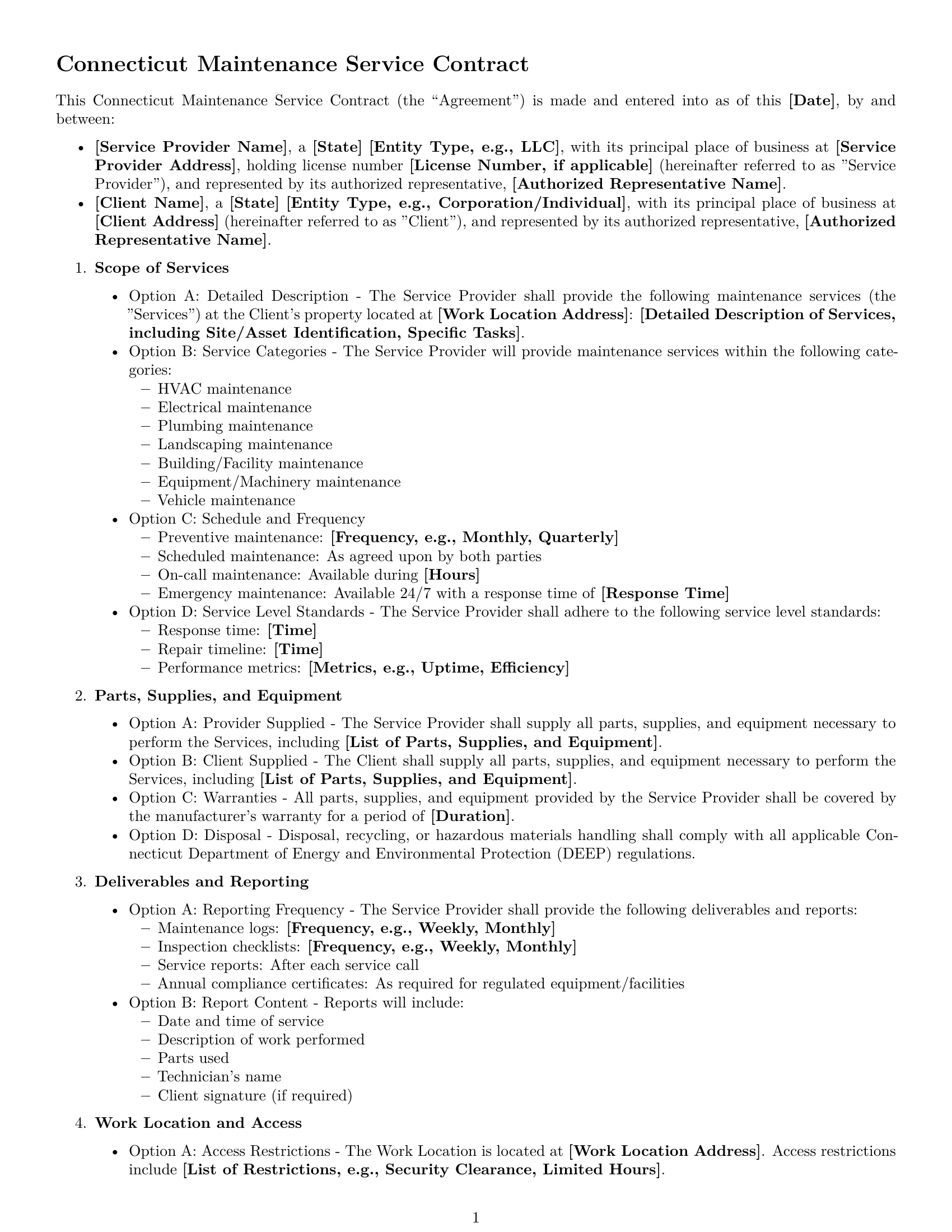 Preview page 1 of Free Connecticut maintenance service contract template