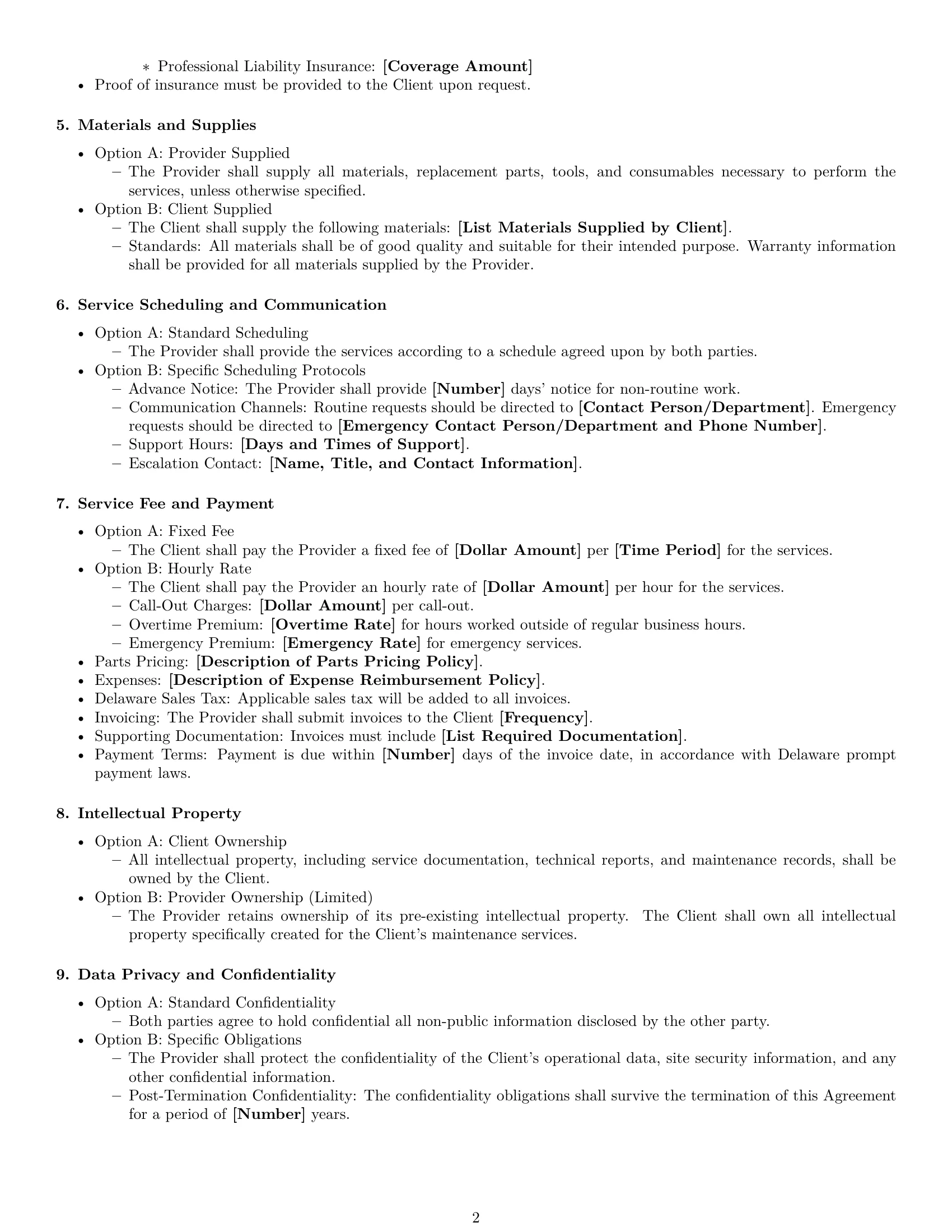 Preview page 2 of Free Delaware maintenance service contract template