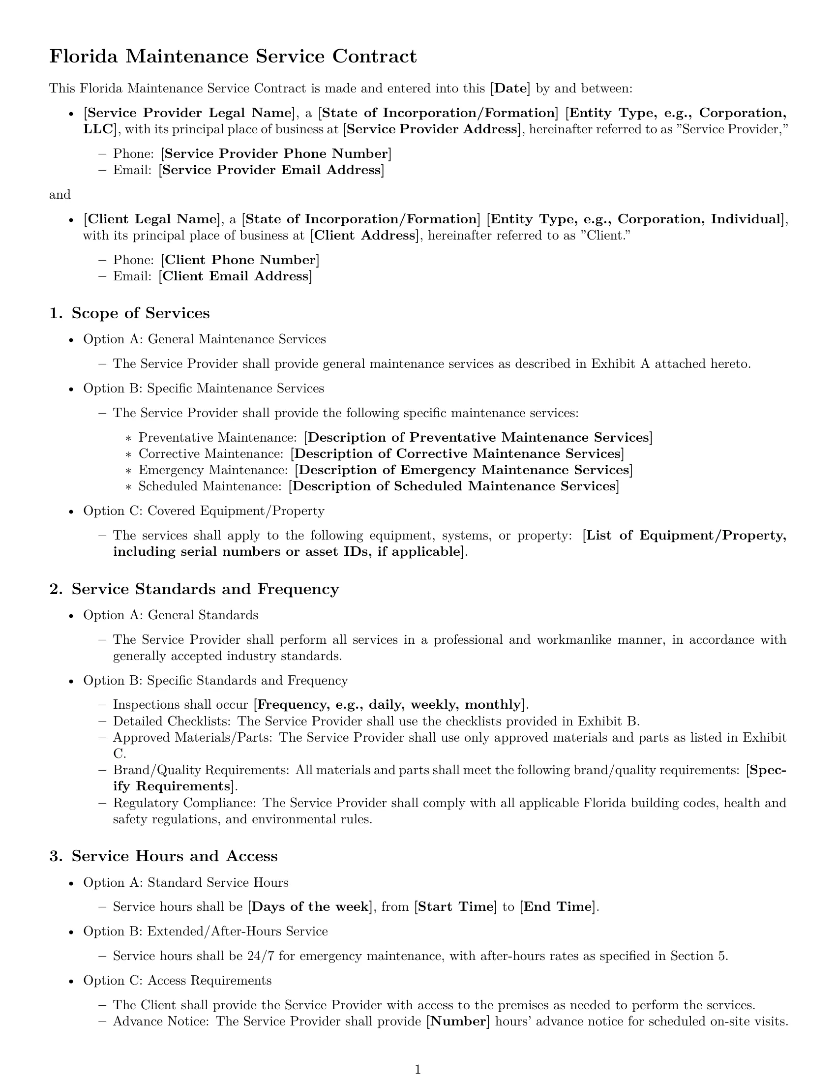 Preview page 1 of Free Florida maintenance service contract template