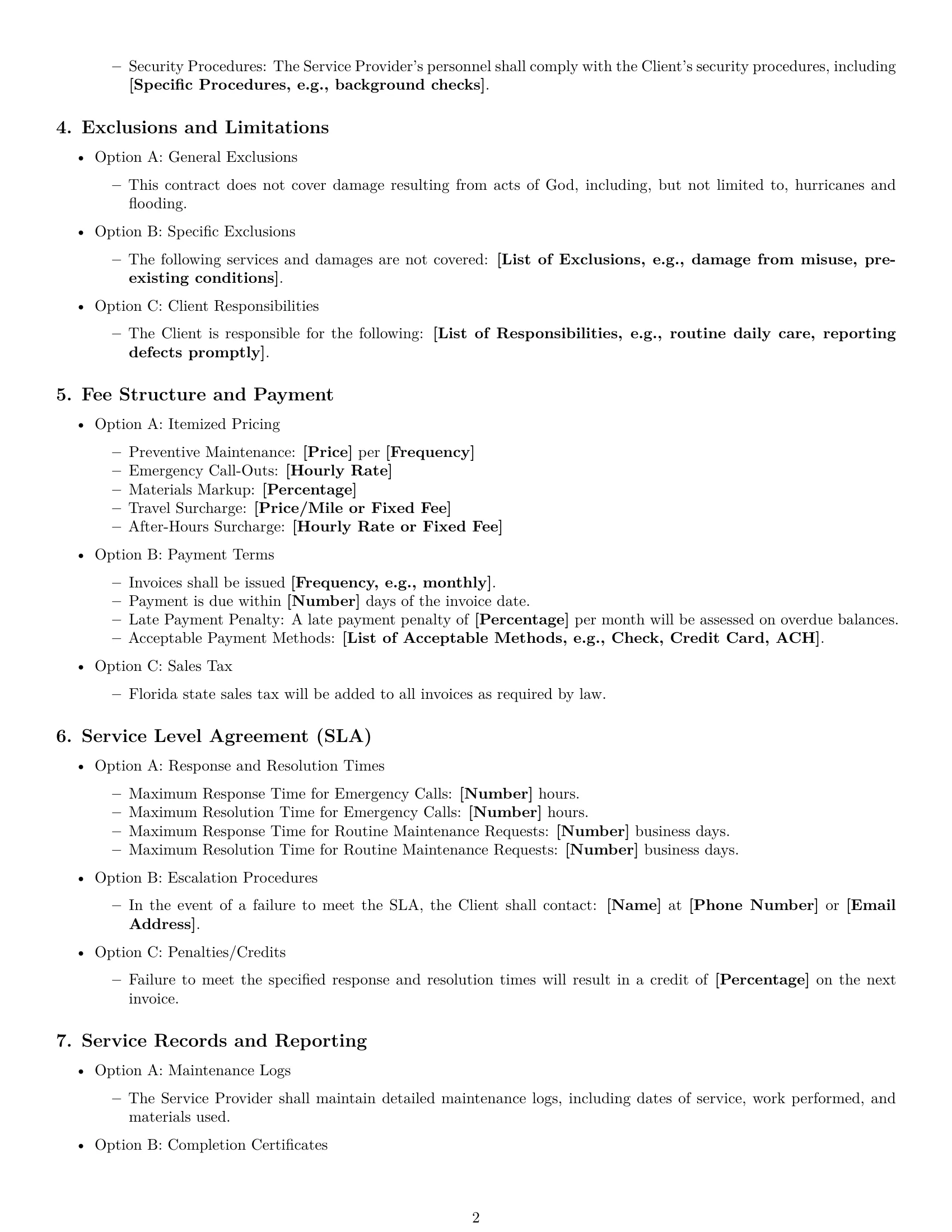 Preview page 2 of Free Florida maintenance service contract template