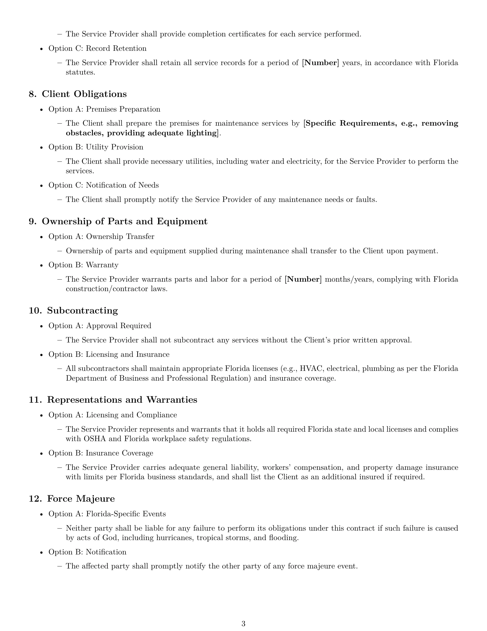 Preview page 3 of Free Florida maintenance service contract template