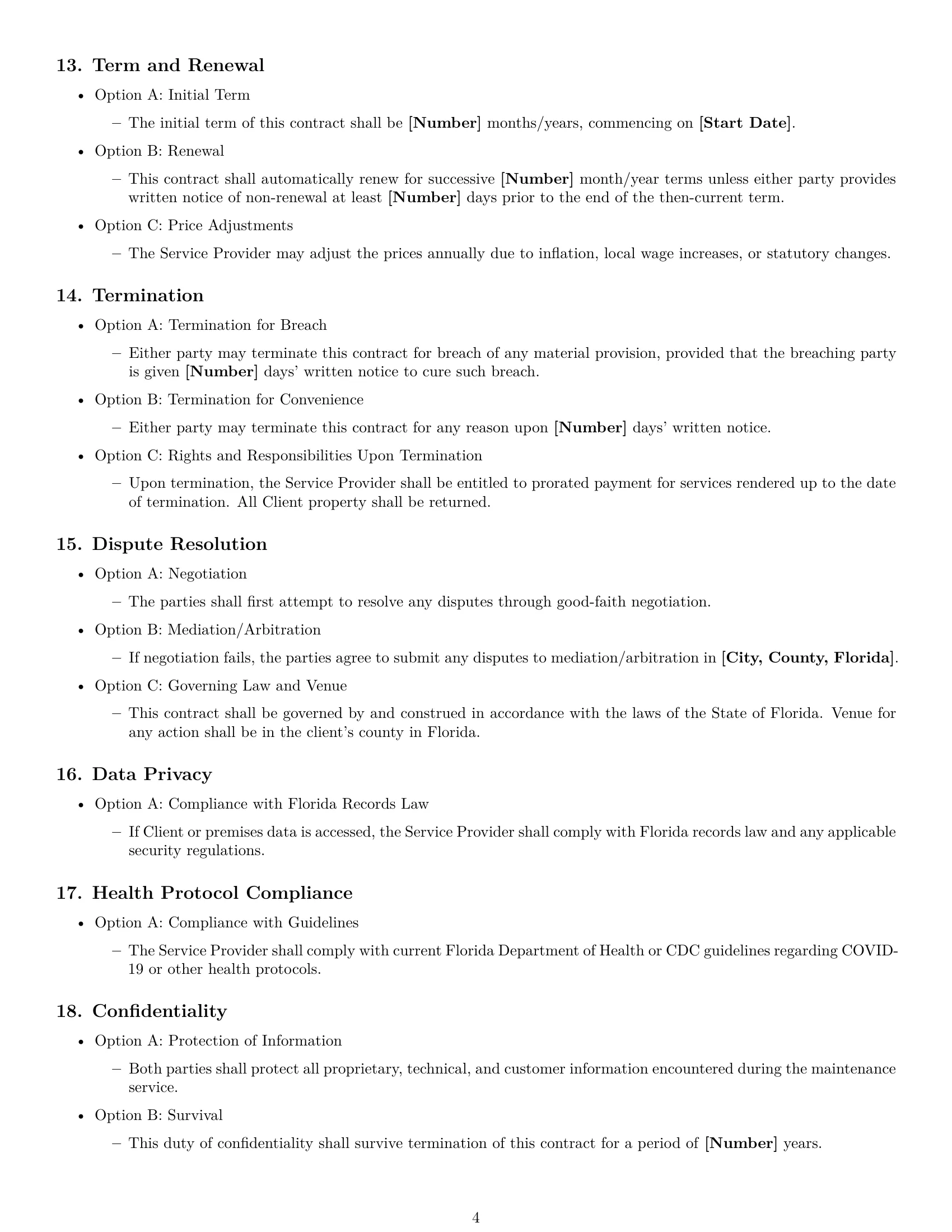 Preview page 4 of Free Florida maintenance service contract template